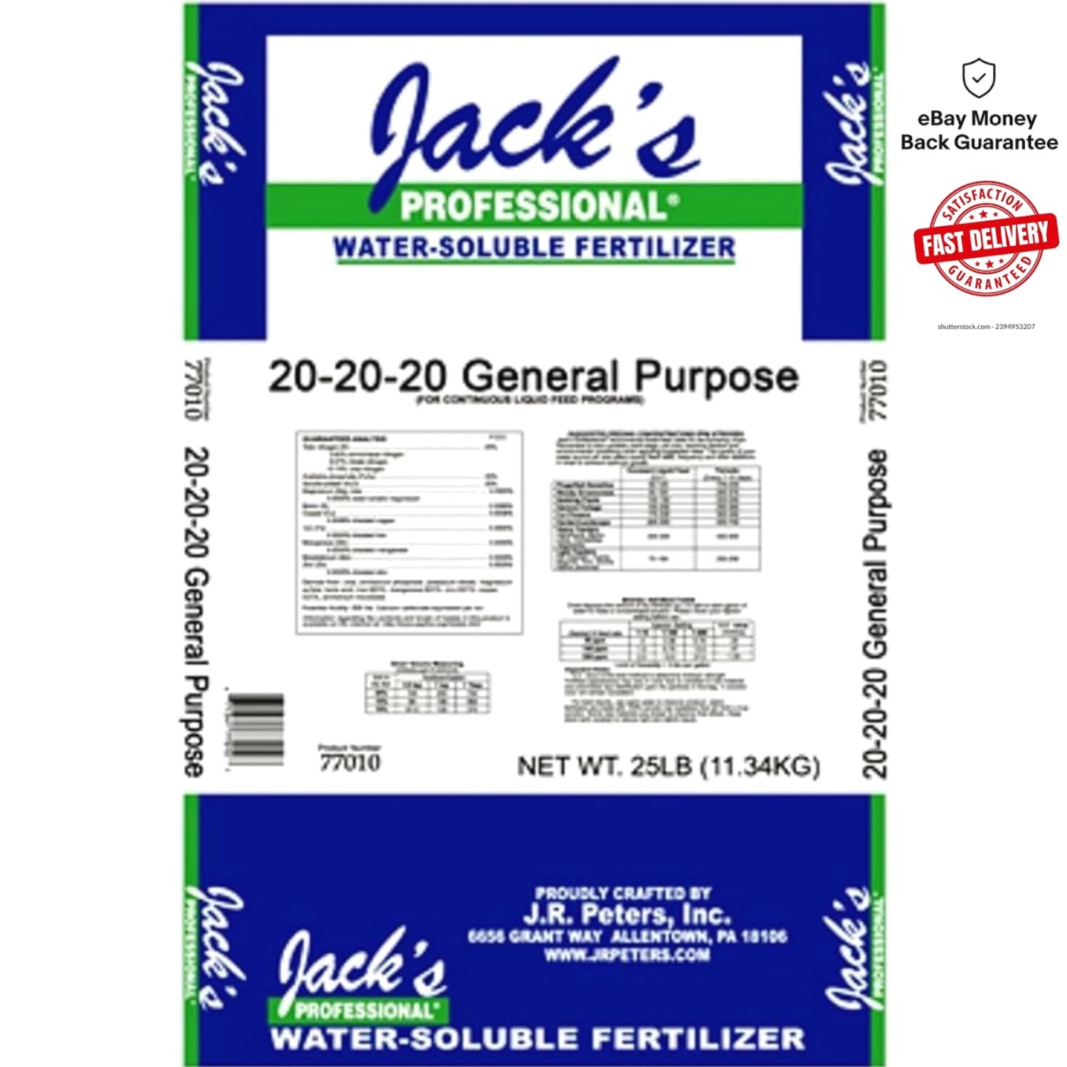 Jack’s Professional 20-20-20 Water-Soluble Fertilizer with Micronutrients, 25lbs