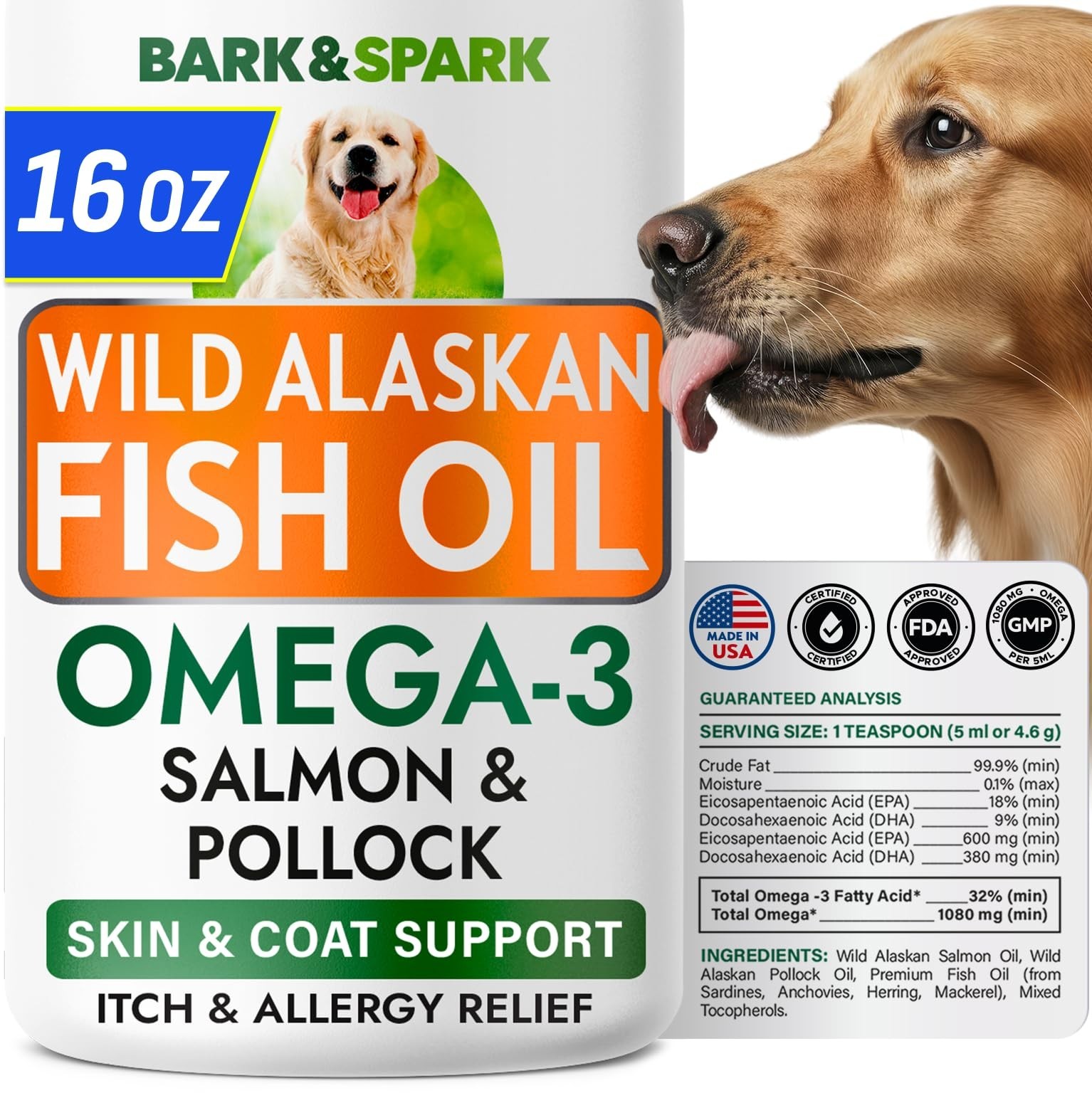 BARK&SPARK Omega 3 Fish Oil for Dogs – w/Wild Alaskan Salmon Oil for Dogs, Fi…