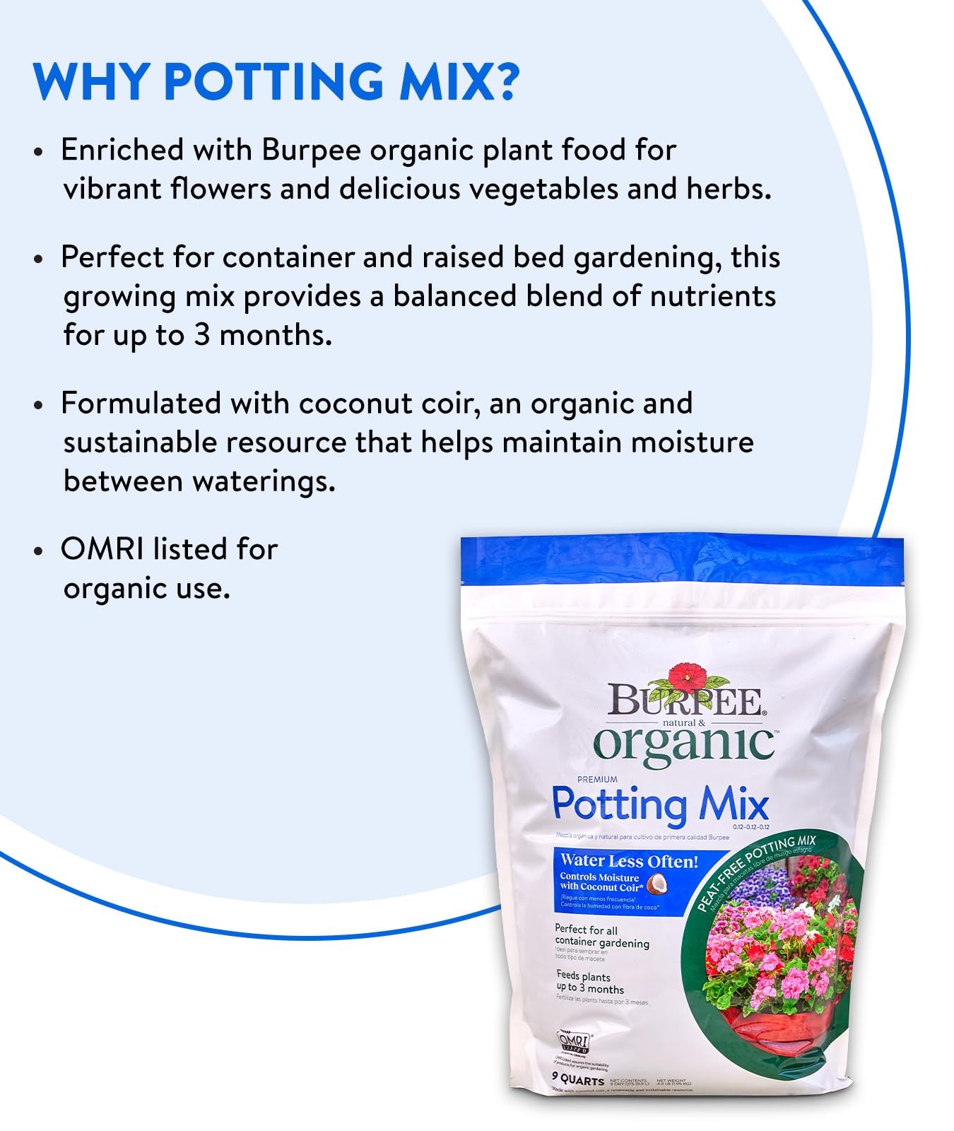 Burpee, 9 Quarts | Premium Organic Potting Natural Soil 9 Quarts, Mix