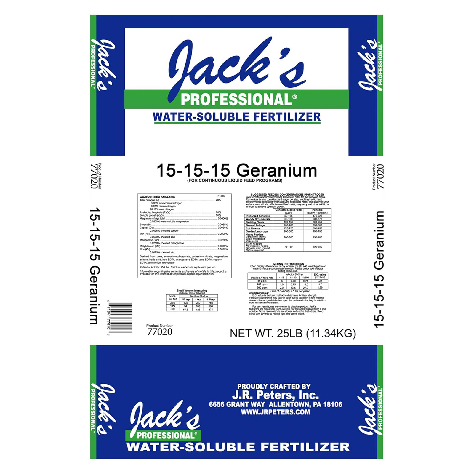 Jack’s Professional 15-15-15 Geranium Water-Soluble Fertilizer, 25lbs