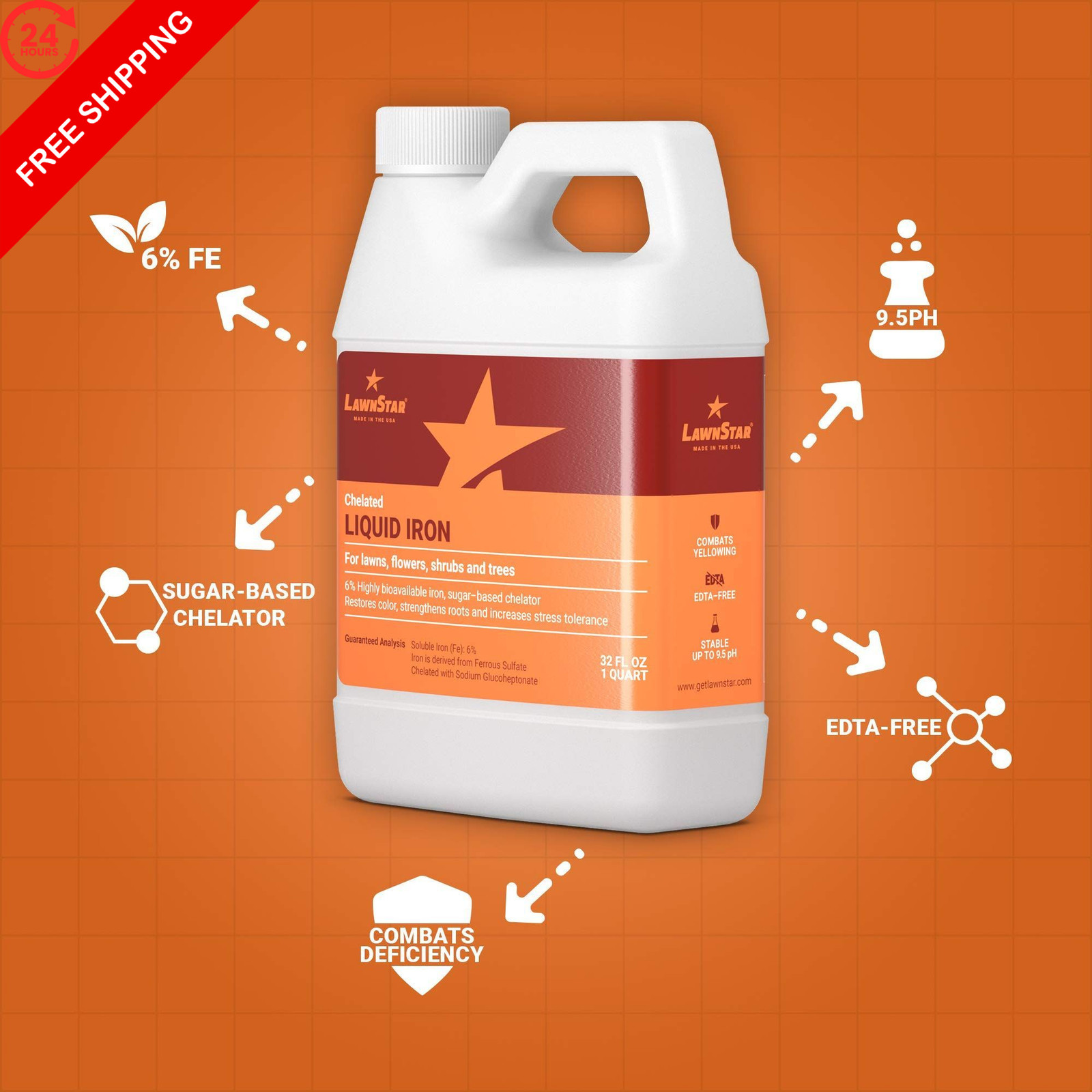LawnStar Liquid Iron (32 OZ) for Plants – Multi-Purpose, 32 Oz (Pack of 1)