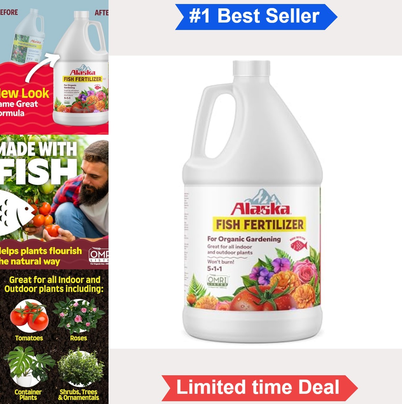 Liquid Fish Fertilizer OMRI 5-1-1 Plant Food For Vegetables Fruits Roses Organic