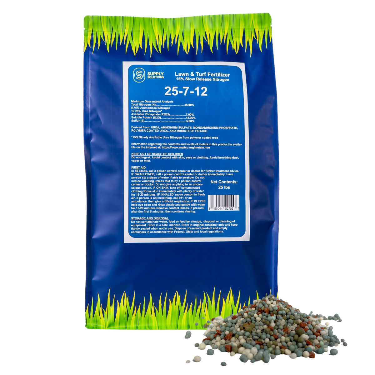25-7-12 Lawn & Turf Fertilizer – Lawn, Turf and Garden Plants Food – 25 Lbs