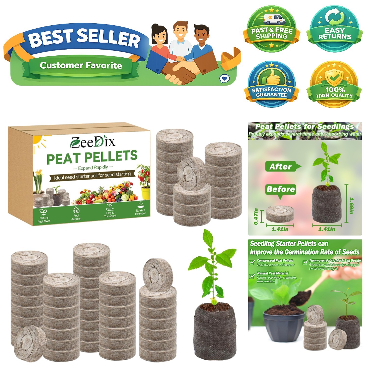50 Pcs 36mm Seed Starter Peat Pellets for Seedlings, Compressed Seed Starter …