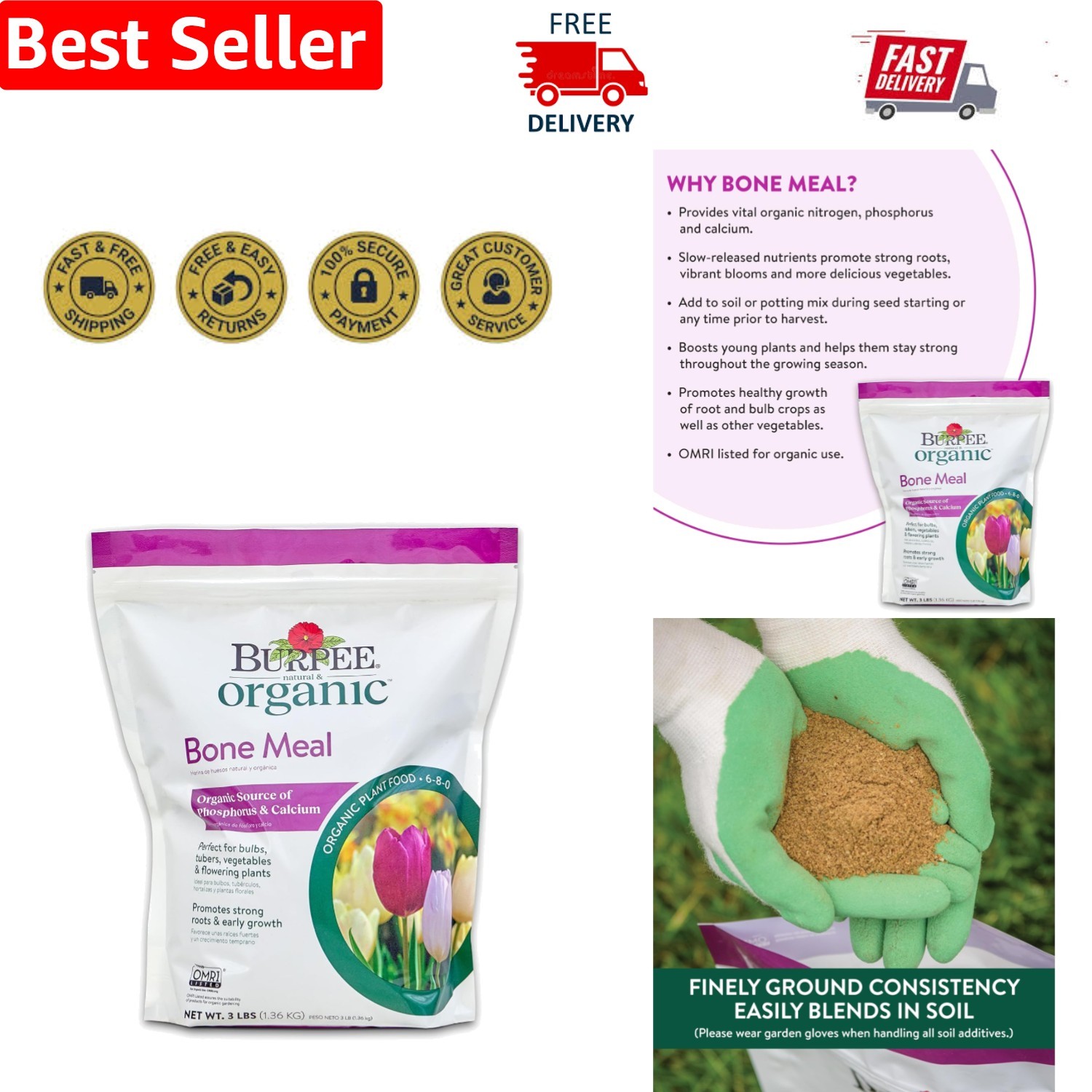 3 lb Bone Meal Fertilizer for Enhanced Plant Growth & Root Development