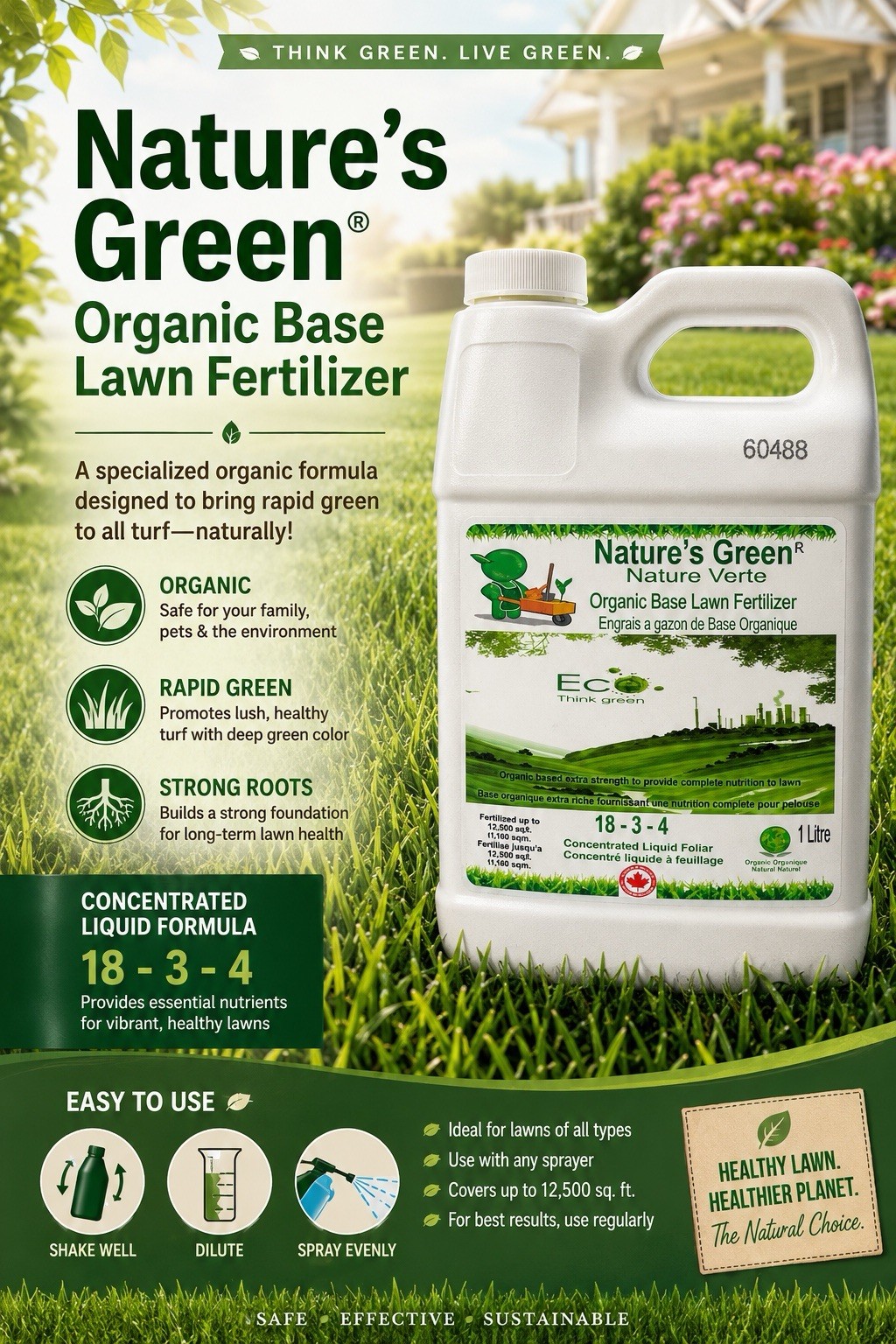 Nature’s Green 1-liter bottle concentrated liquid lawn fertilizer Ratio 18-3-4
