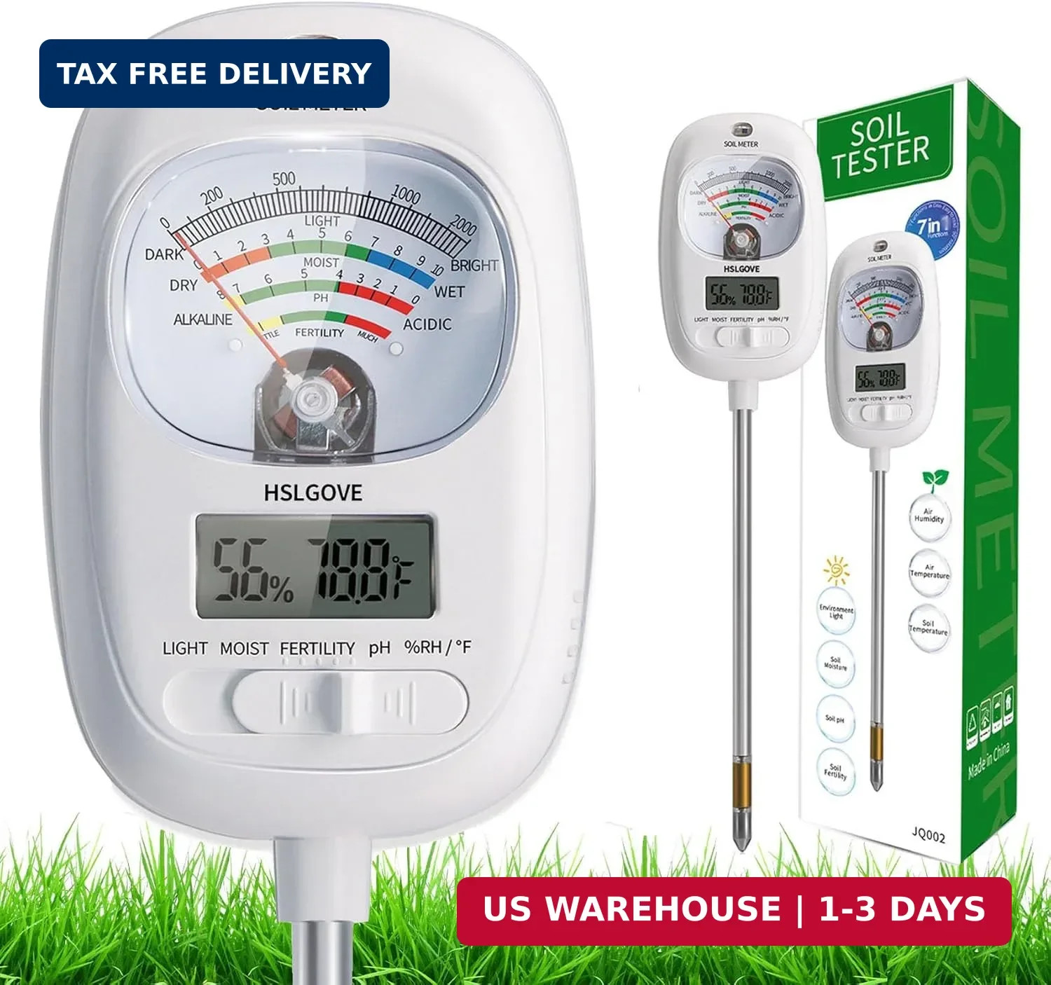 Soil Test Kit 7-in-1 PH Moisture Temp Fertility Meter Digital Garden Tool
