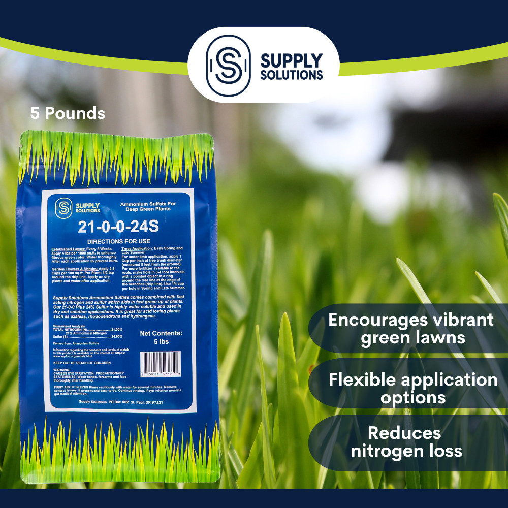 21-0-0-24S Ammonium Sulfate for Deep Green Plants and Soil Acidifier – 5 Lbs