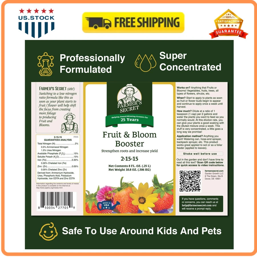 Farmers Secret Fruit and Bloom Booster Fertilizer 16oz Concentrated Plant Food