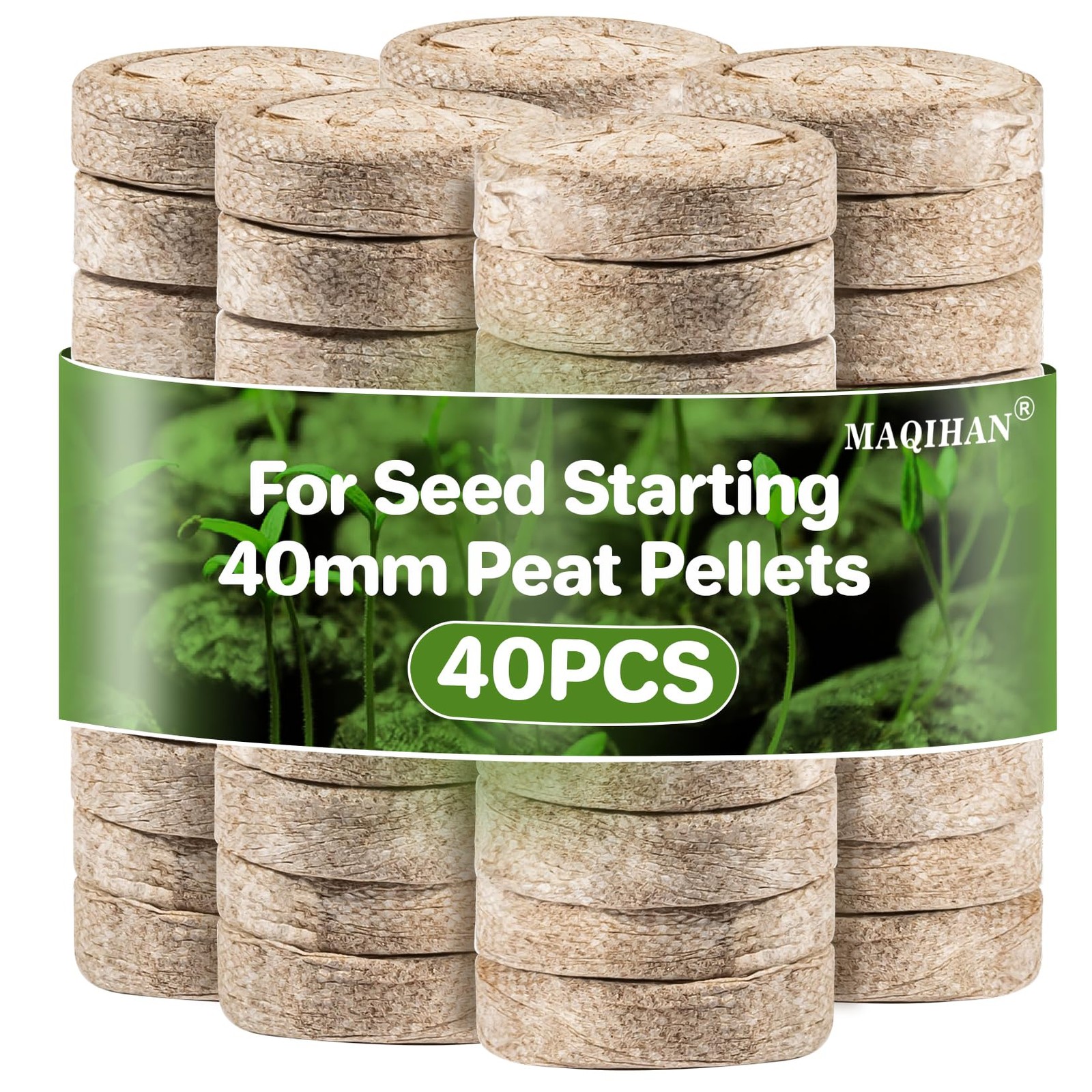 MAQIHAN 40PCS Peat Pellets for Seedlings 40MM Seed Starter Soil Pods Seed