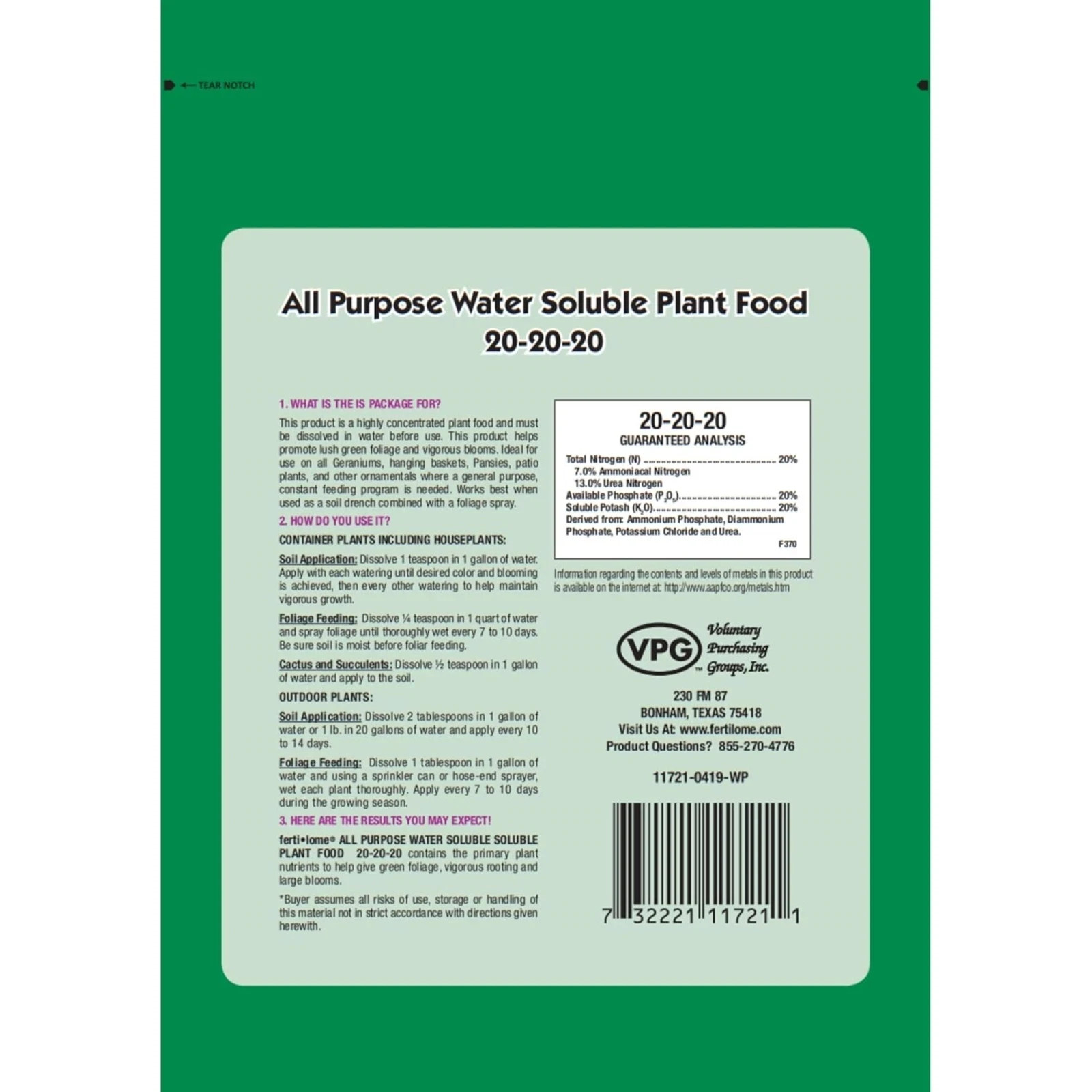 Fertilome All Purpose Water Soluble Plant Food 20-20-20 Fertilizer, 8oz