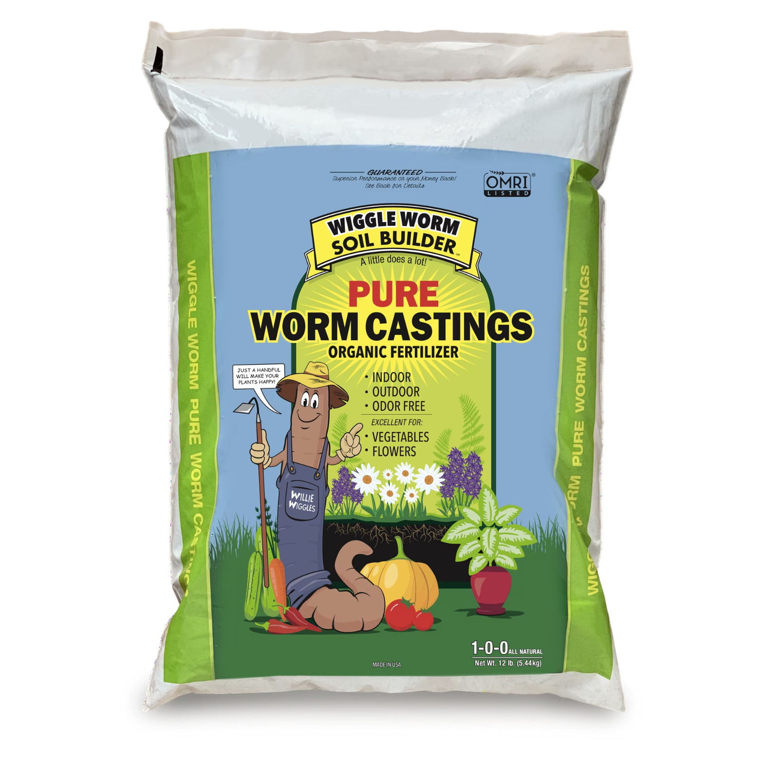 Wiggle Worm 100% Pure Organic Mineral-Dense Worm Castings Fertilizer, 12lbs