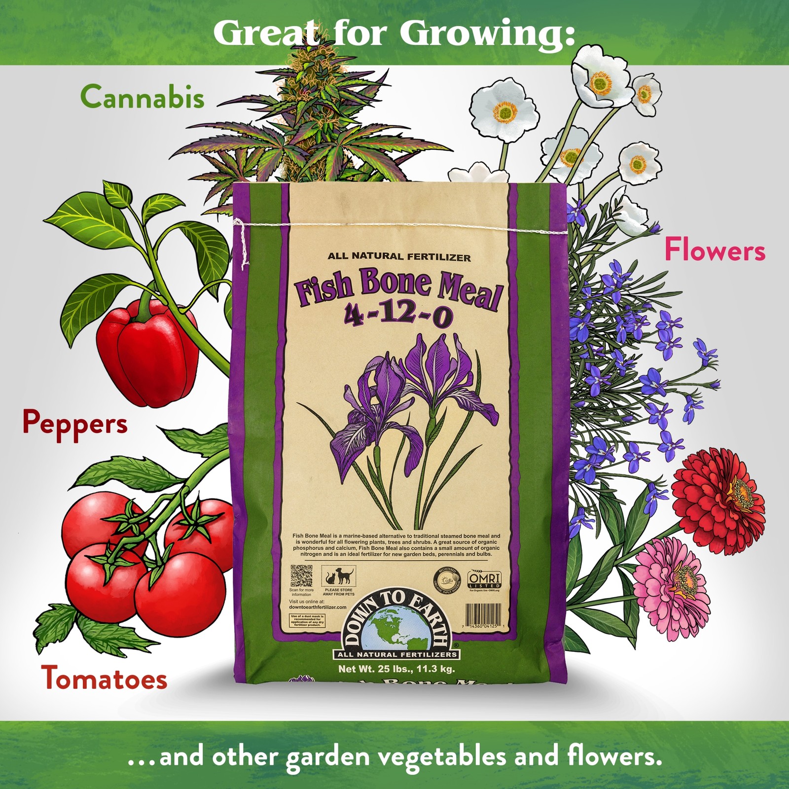 Down to Earth Organic Fish Bone Meal Fertilizer Mix 4-12-0, 25 lb