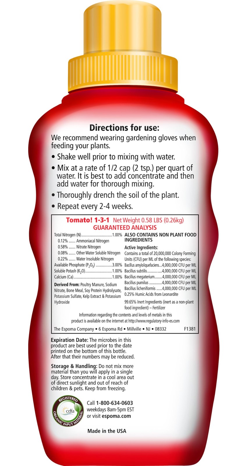 Espoma Organic 8 Ounce Concentrated Tomato! Plant Food – No Size, Plain