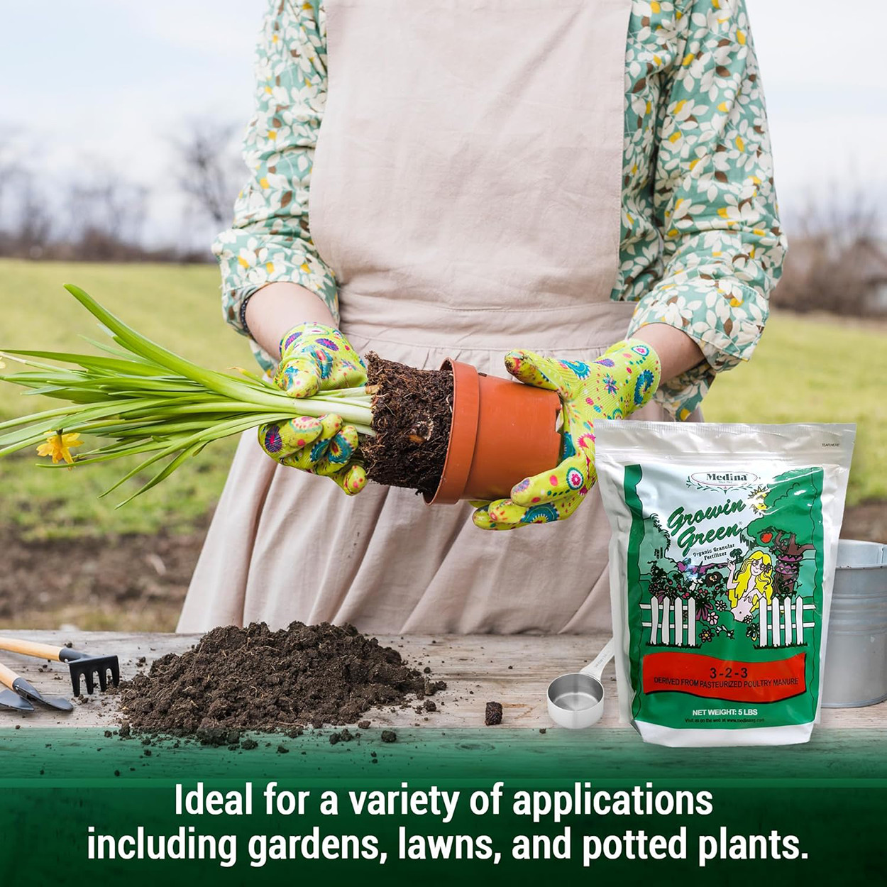 Growin Green 3-2-3 Organic Fertilizer 5 lb Bag OMRI Listed by Medina