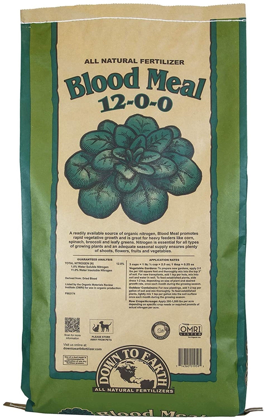 Down to Earth (#DTE02756) Organic Blood Meal Fertilizer Mix, 12-0-0, 20 lb