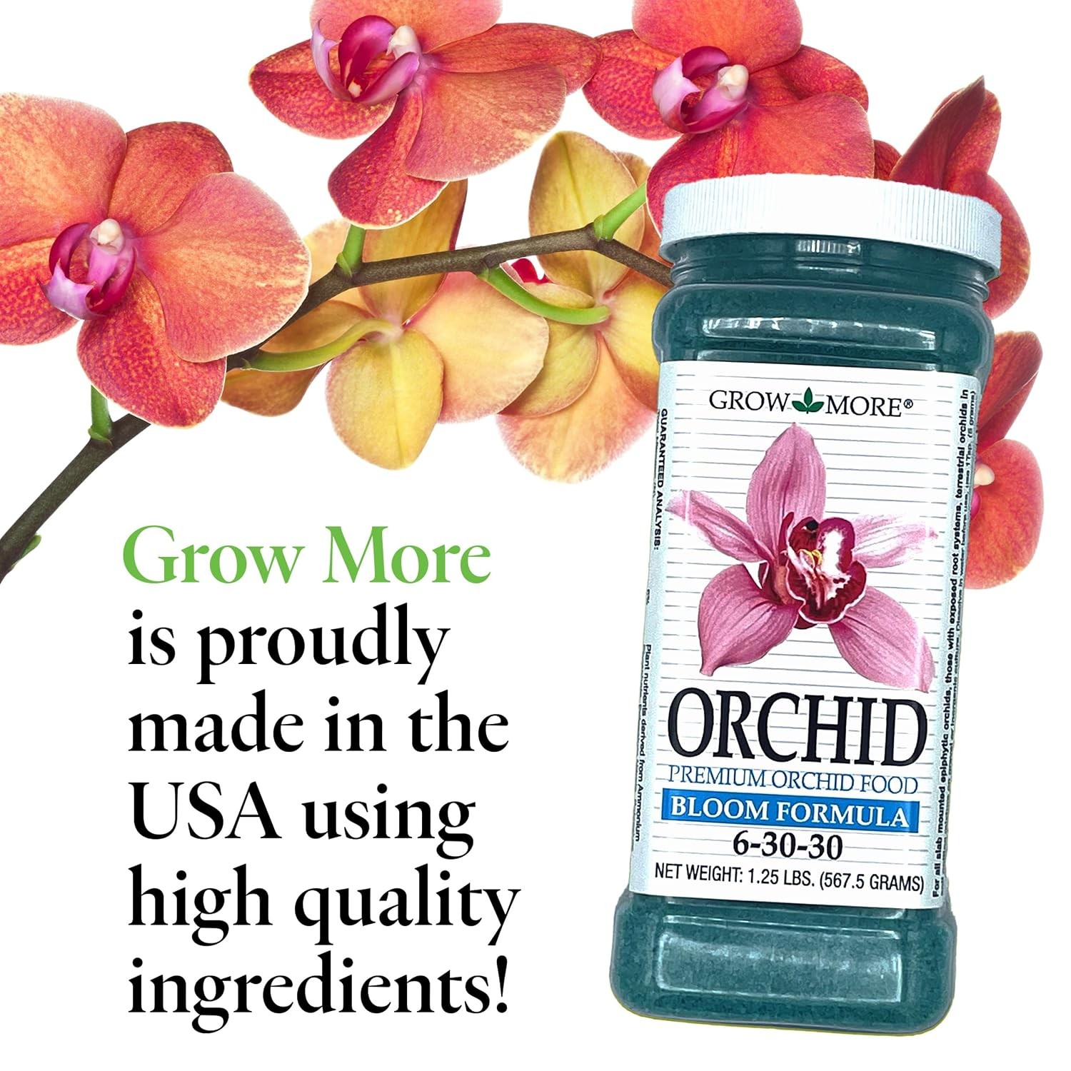 Grow More Premium Bloom Formula 6-30-30 Orchid Food Fertilizer – 1.25lbs of Wate