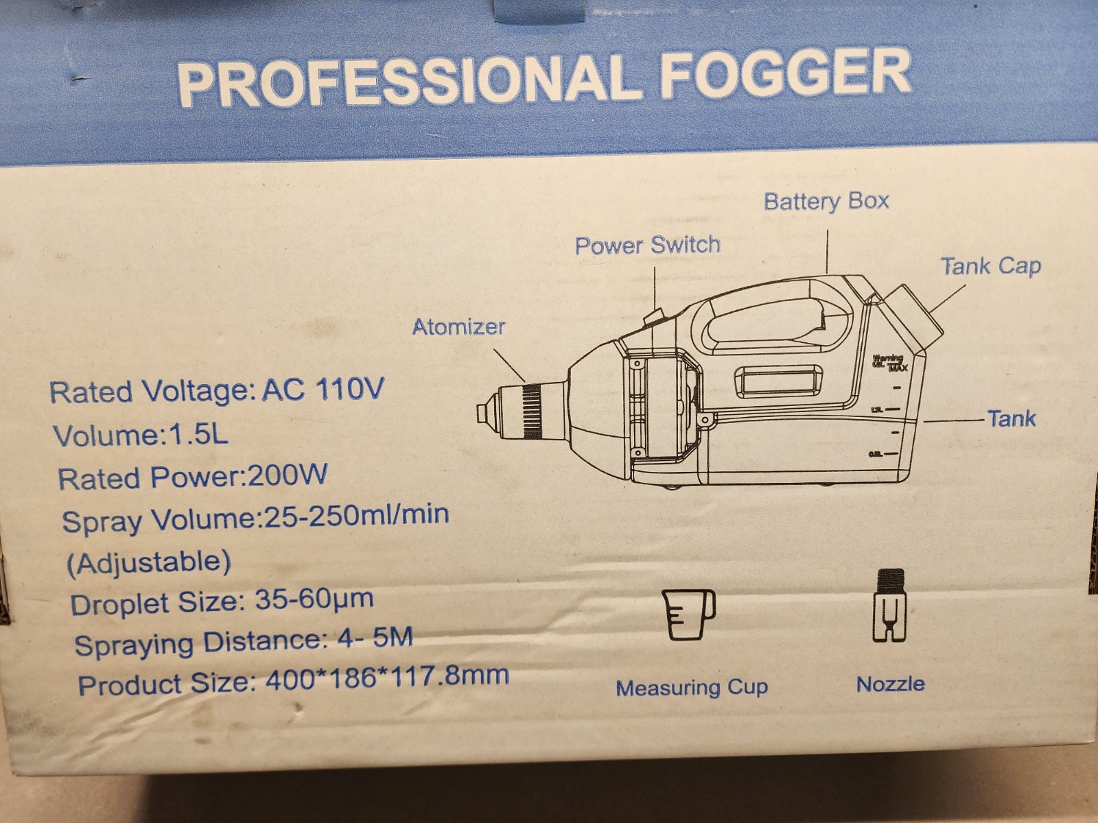 Corded Mini Disinfectant Fogger, Sprayer and Mister with 1.5 L Tank 200W NEW