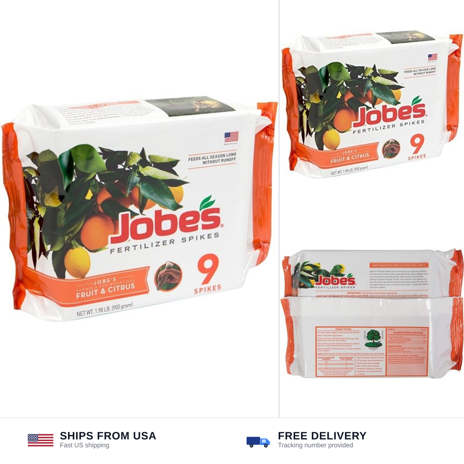 Jobe’s Fruit & Citrus Fertilizer Spikes 8-11-11Time Release Fertilizer for Al…