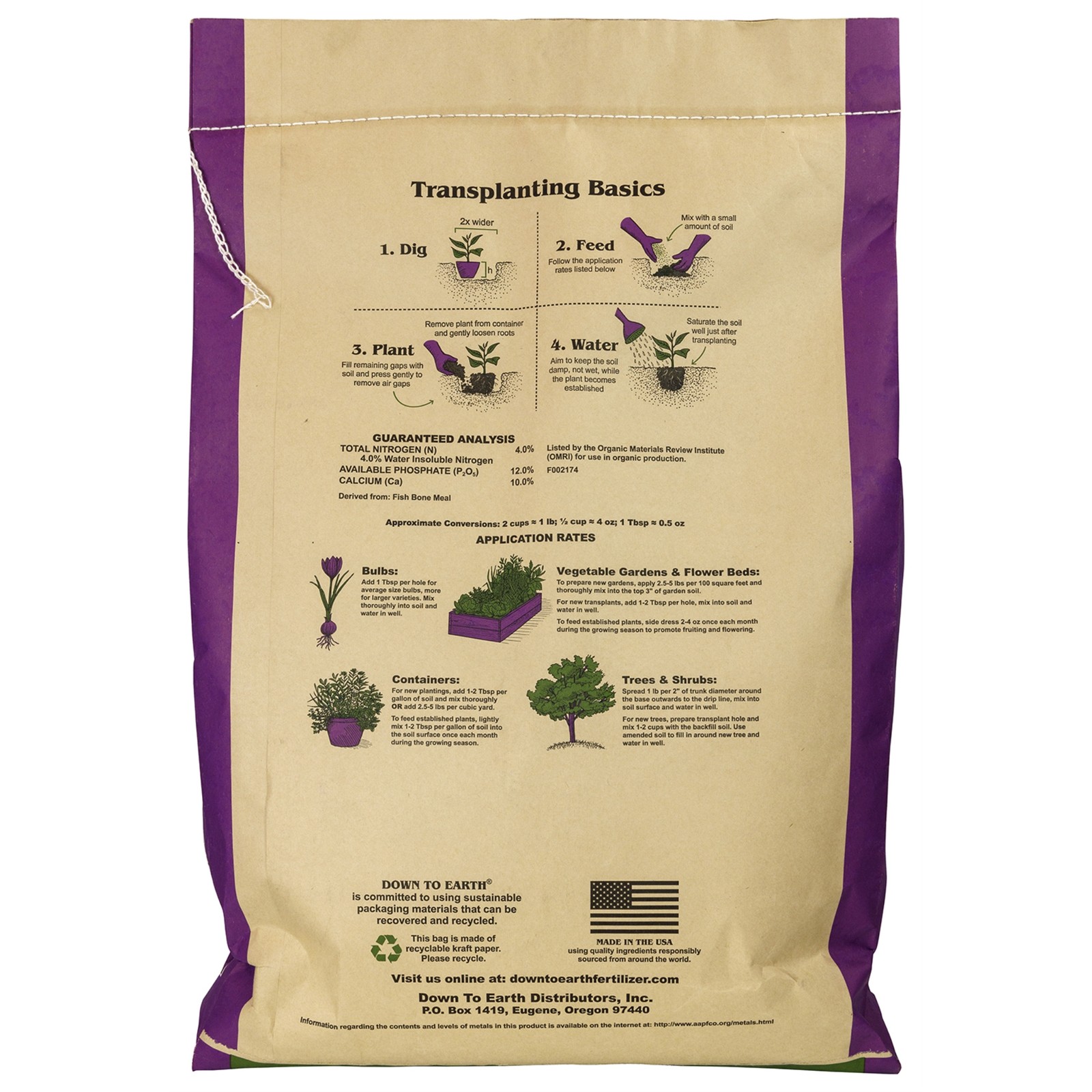 Down to Earth Organic Fish Bone Meal Fertilizer Mix 4-12-0, 25 lb