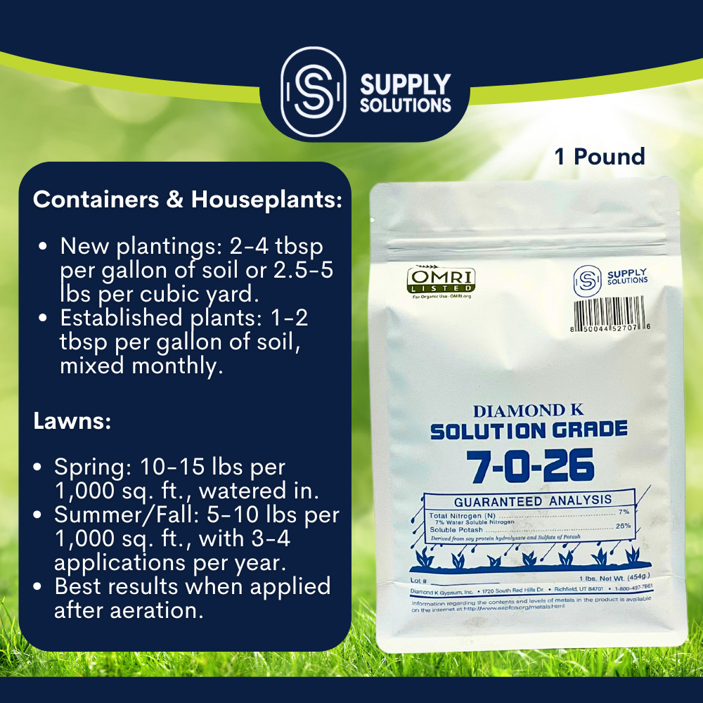 7-0-26 Organic Fertilizer Derived from Soy Protein Hydrolysate & Potash – 1 Lb