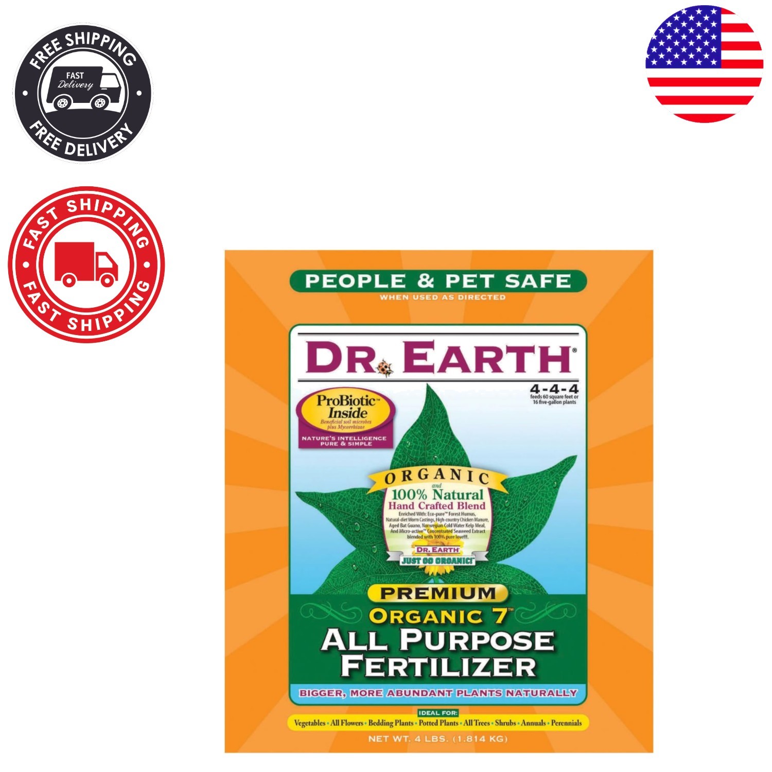 DR EARTH 4lb Fertilizer – Continuous Feeding for All Plants, Organic Mix