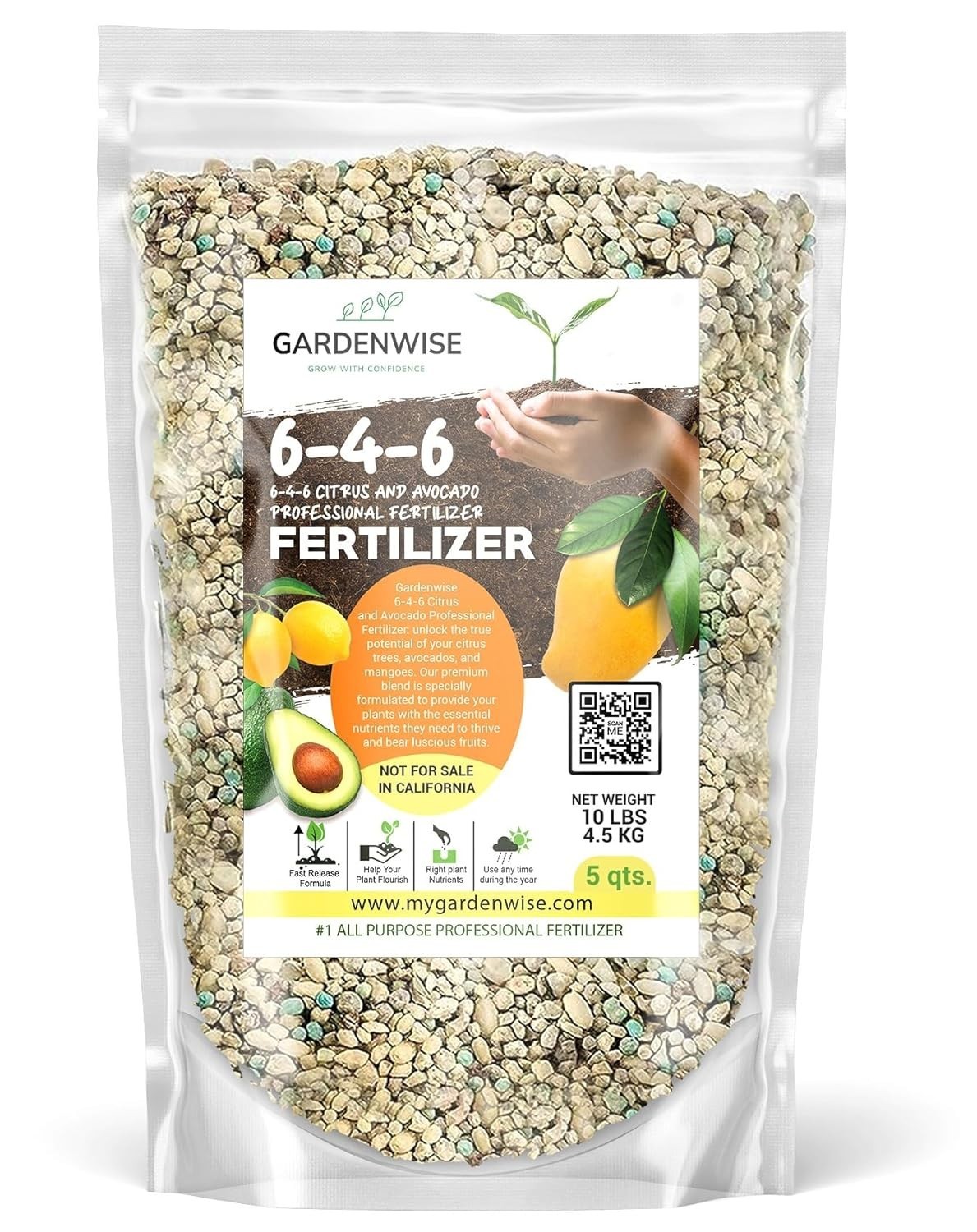 Slow-Release Avocado and Citrus Fertilizer – 5 Quarts for Better Fruit Quality