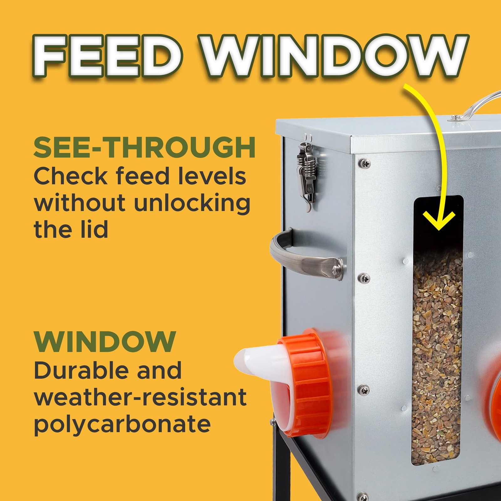 Metal Chicken Feeder 40lb, No Waste Automatic Chicken Feeder with Window, Gal…