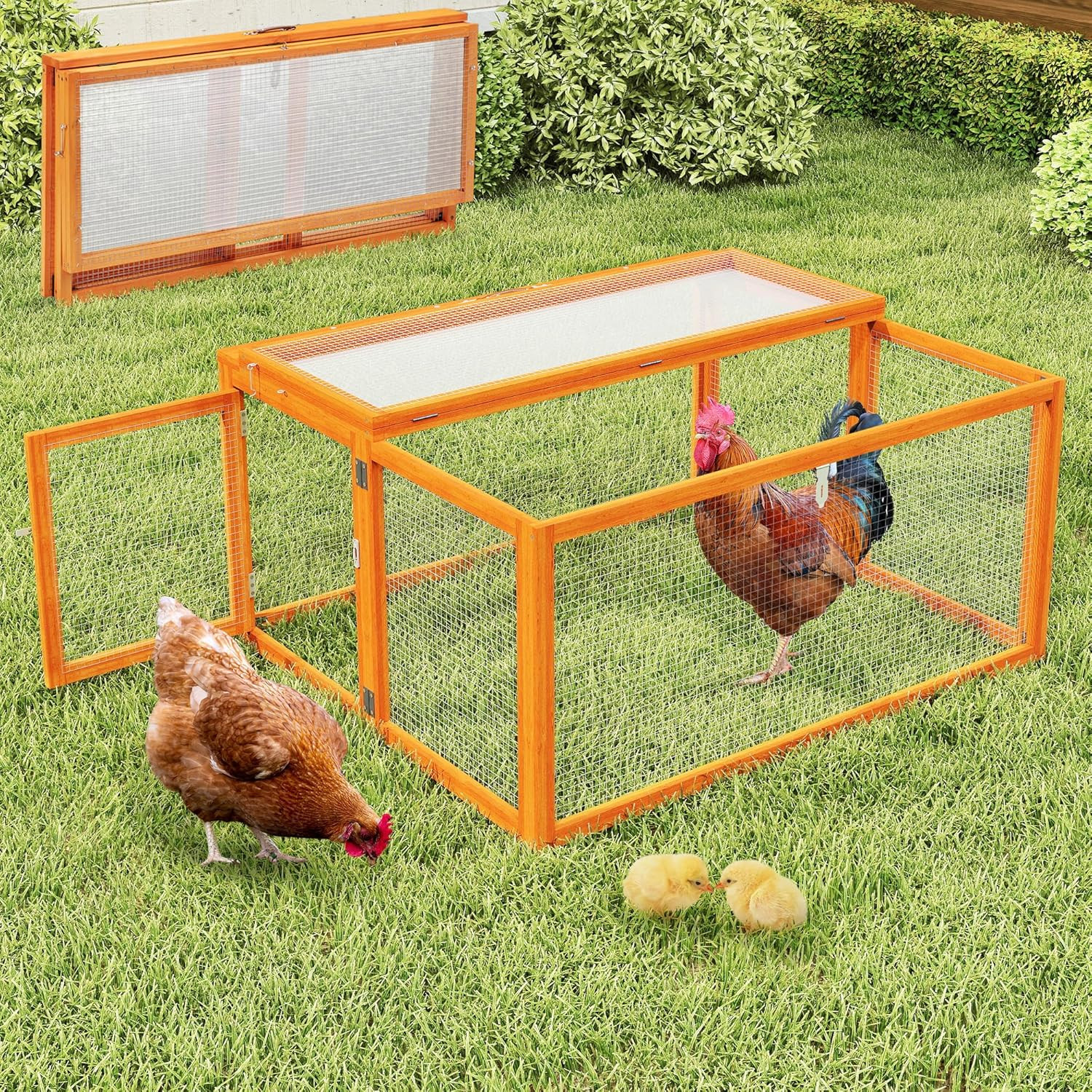 Nyeekoy Portable Chicken Coop with Uv-Proof Panel, 4X Garden Stakes, Wooden Rabb