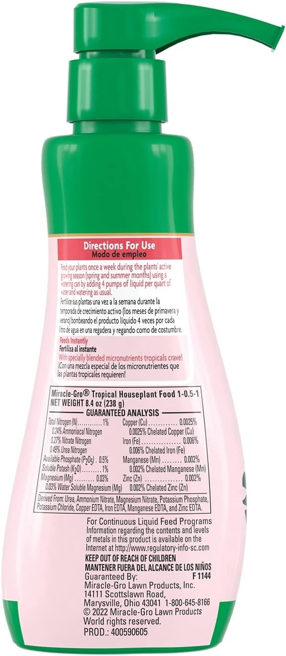 Tropical Plant Food Liquid Fertilizer 16 Ounces Full Coverage for Indoor Plants
