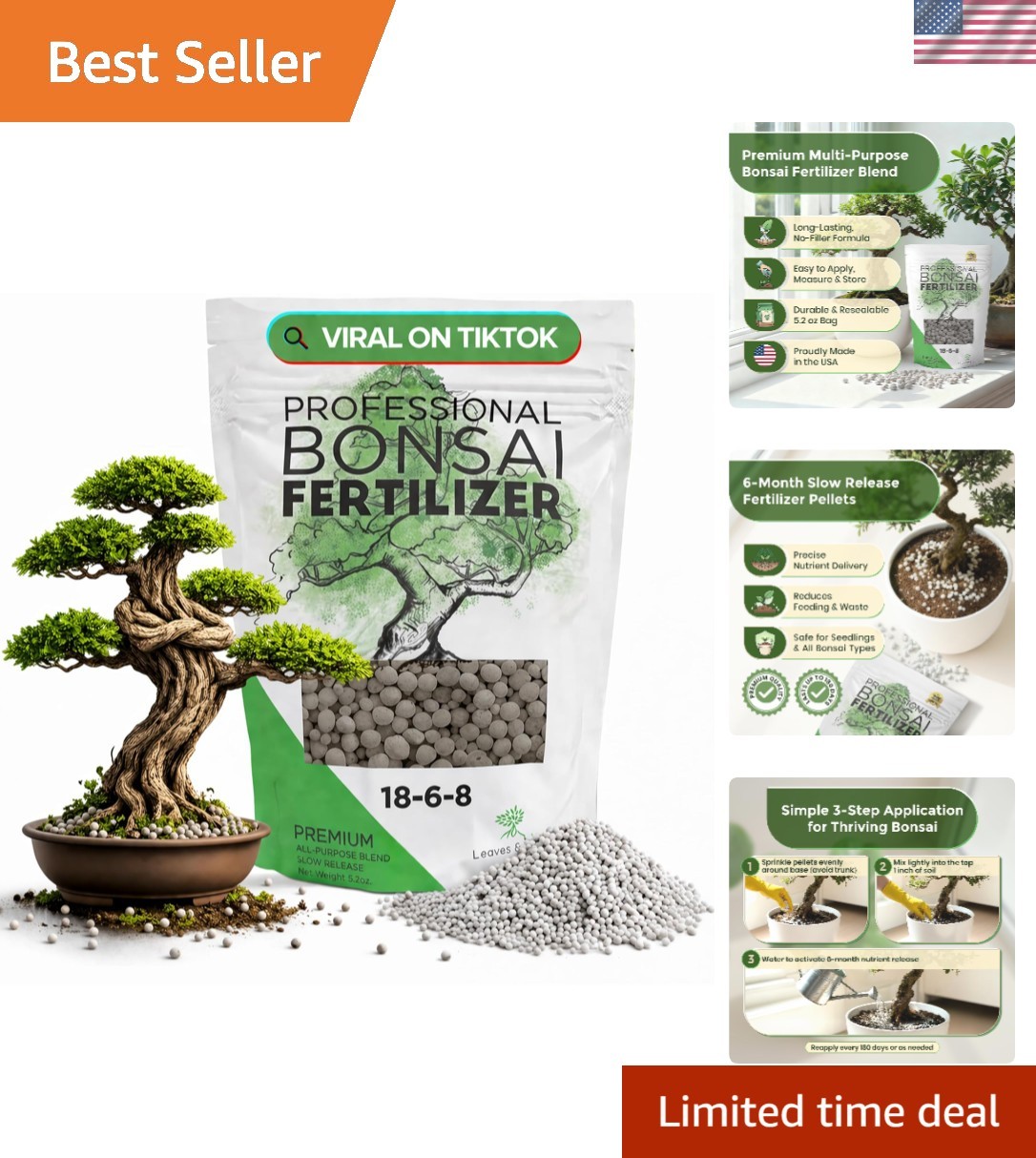 Bonsai Fertilizer Pellets 18-6-8 | Slow Release for All Trees – 5.2 oz