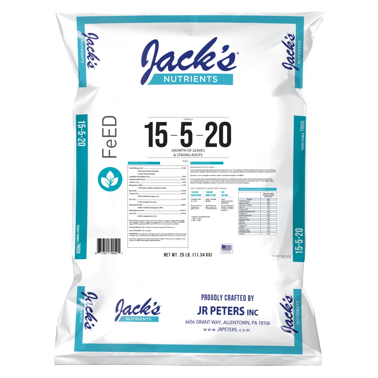 Jack’s Nutrients 15-5-20 Tap Water-Soluble Fertilizer, 25lbs – Lowers Water pH