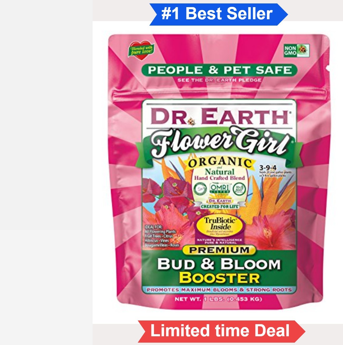 Organic Flower Fertilizer 3-9-4 1 lb Dry Plant Food for Blooms Vegetables Trees
