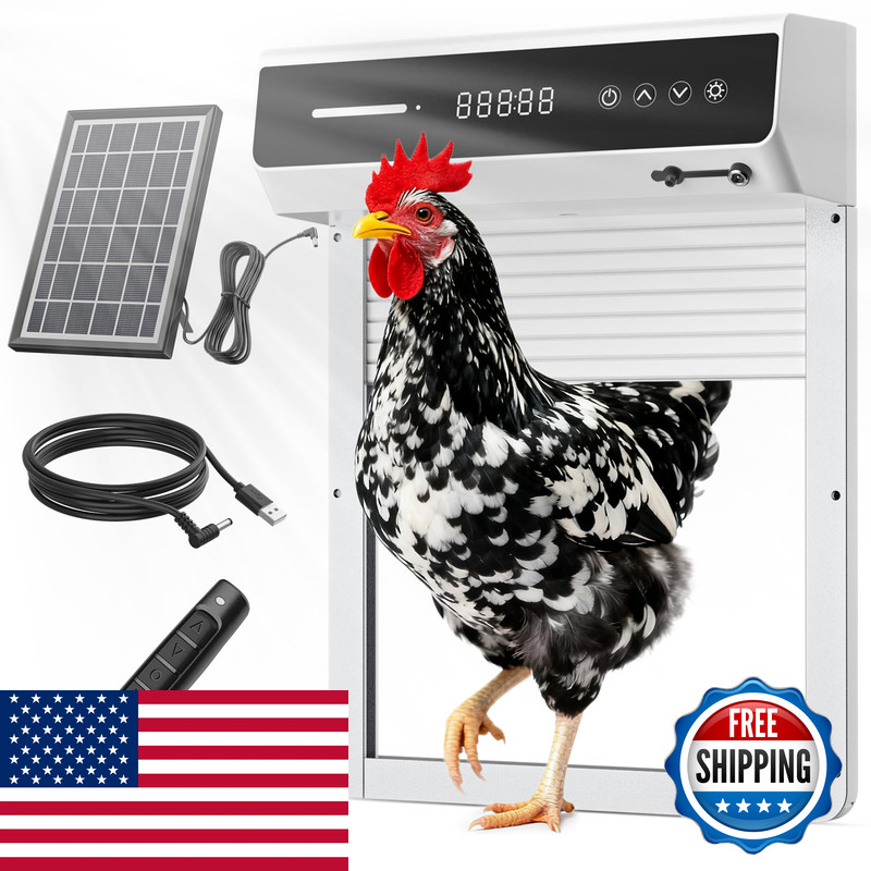 Mowei Automatic Chicken Coop Door Solar Battery Powered Weatherproof Aluminum