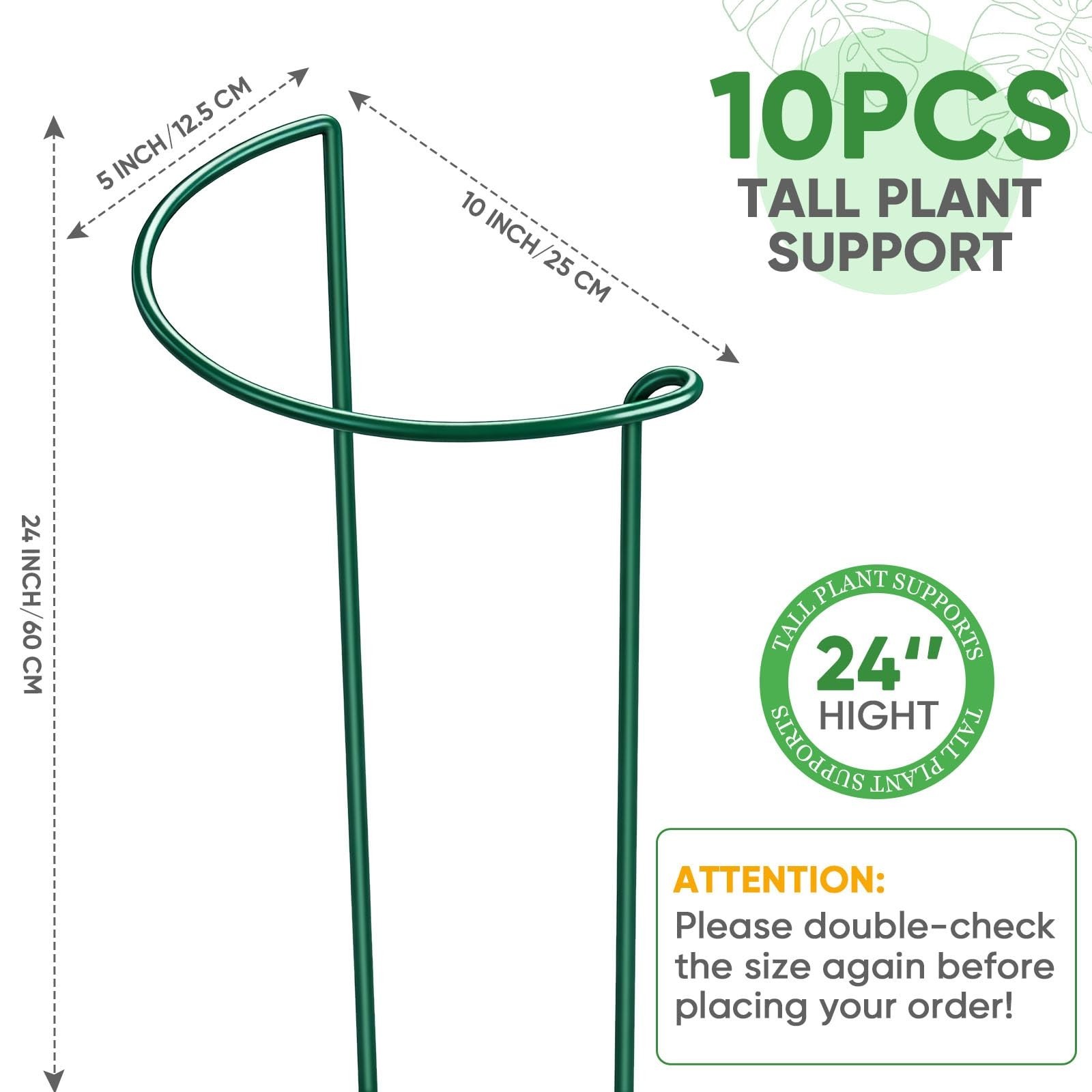 HiGift 10 Pack 24″ H x 10″ W Tall Plant Support Stakes, Half Round Metal Peon…