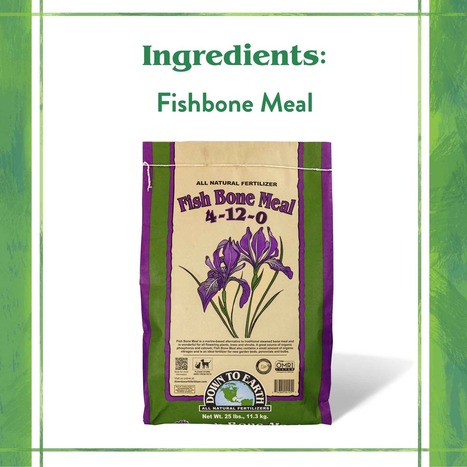 Down to Earth Organic Fish Bone Meal Fertilizer Mix 4-12-0, 25 lb