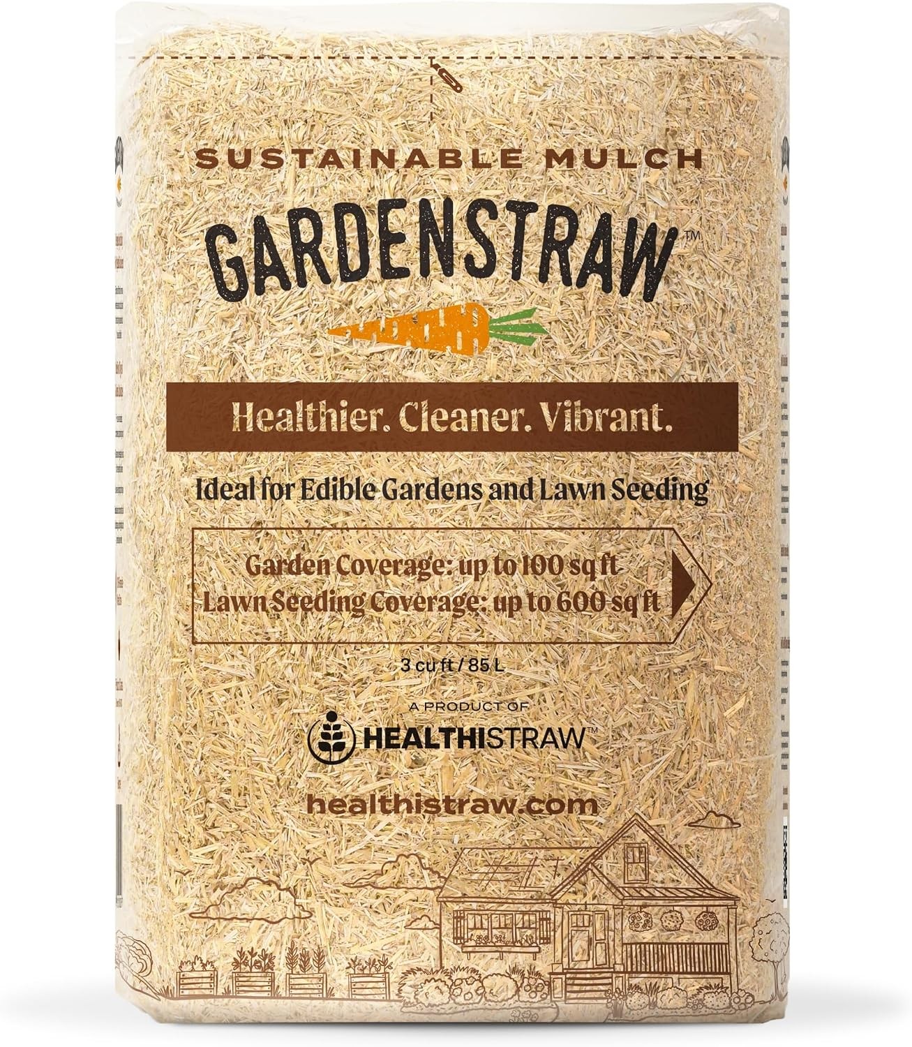 GardenStraw 3 cu ft 20 lbs All-Natural Mulch Gardens Vegetables & Lawn Seeding