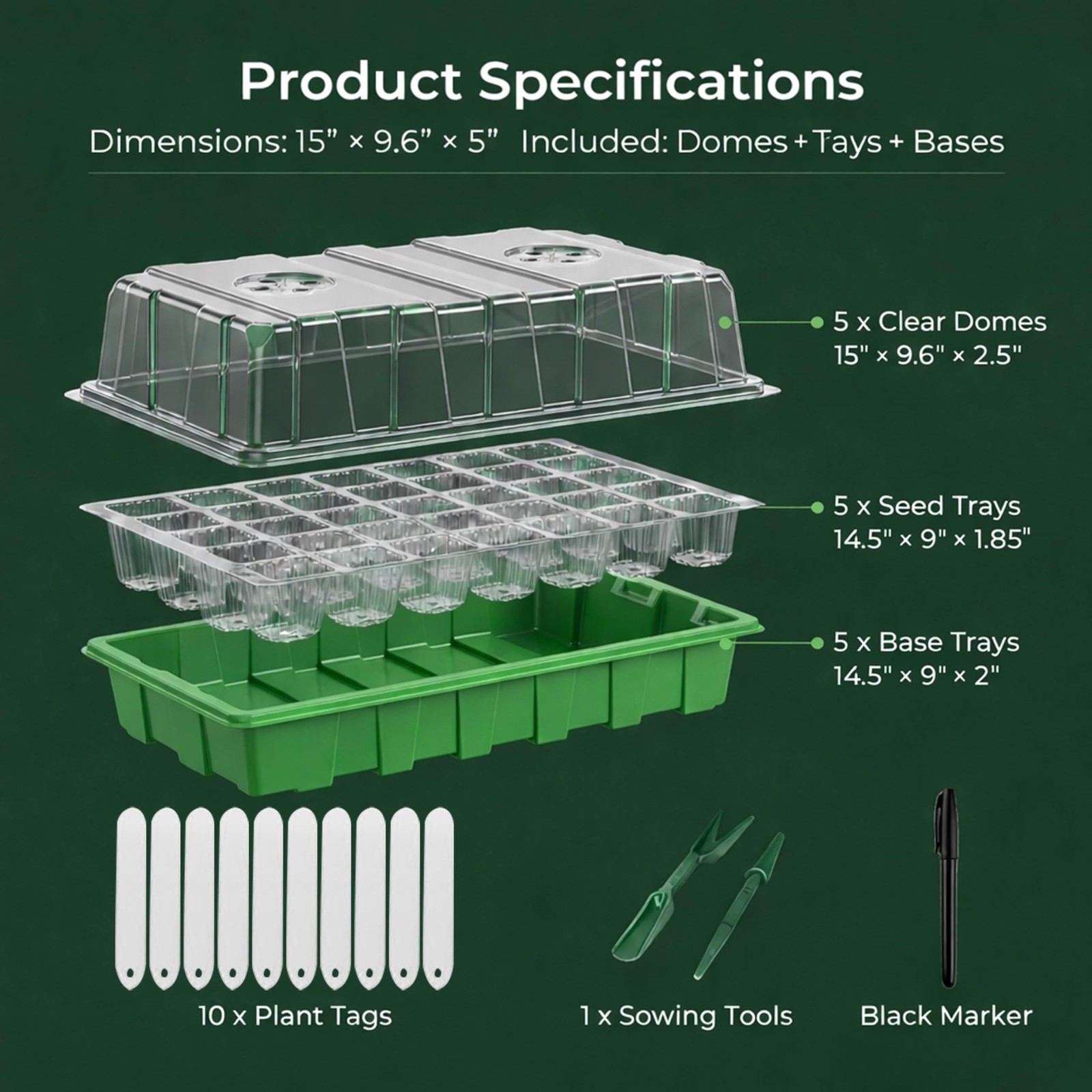 Gardzen 10 Pack 20 Gallon Grow Bags & 5 Pack 40 Cell Seed Starter Tray Kit, T…