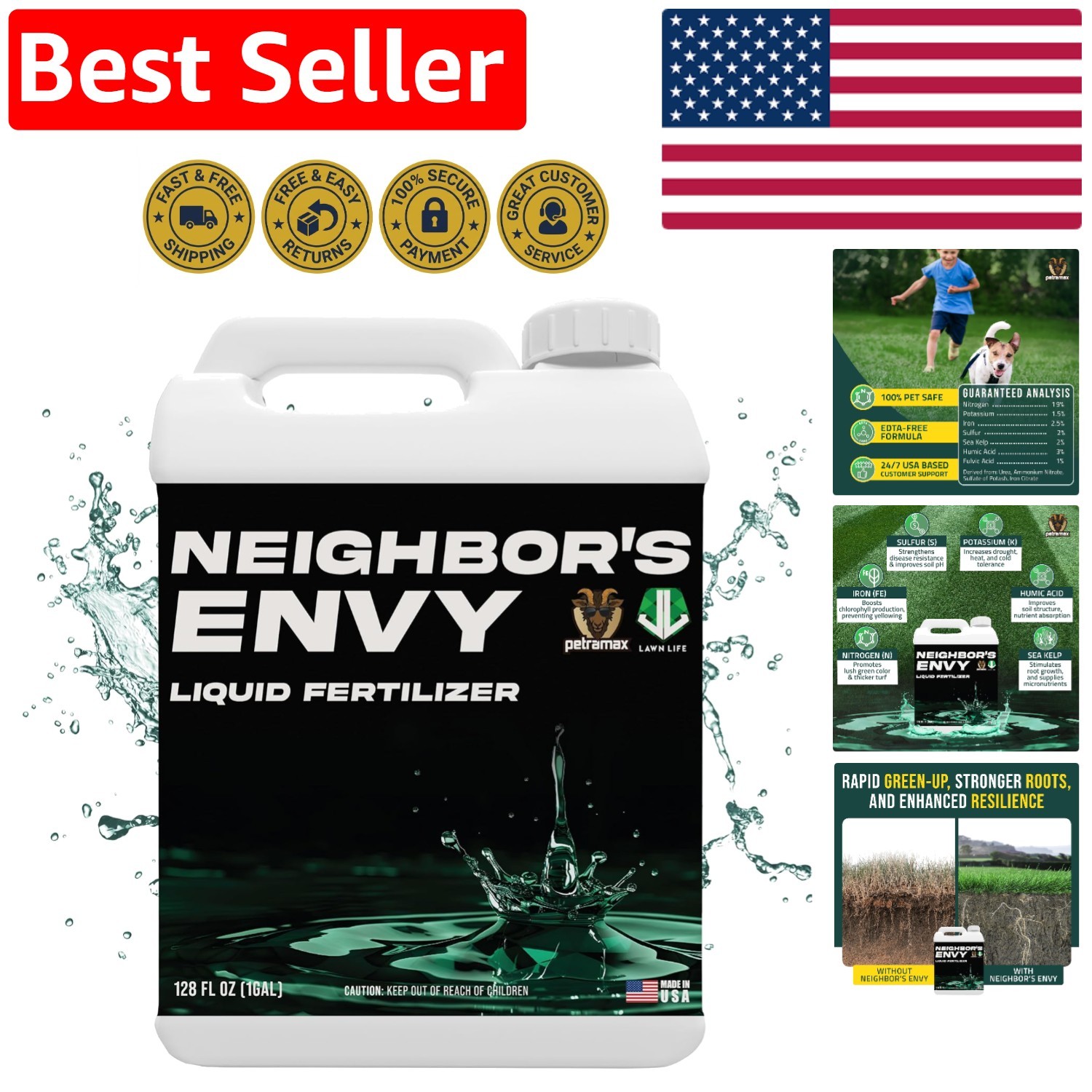 Safe & Effective 7-in-1 Neighbor’s Envy Fertilizer – 1 Gallon, Lawn Revitalizer