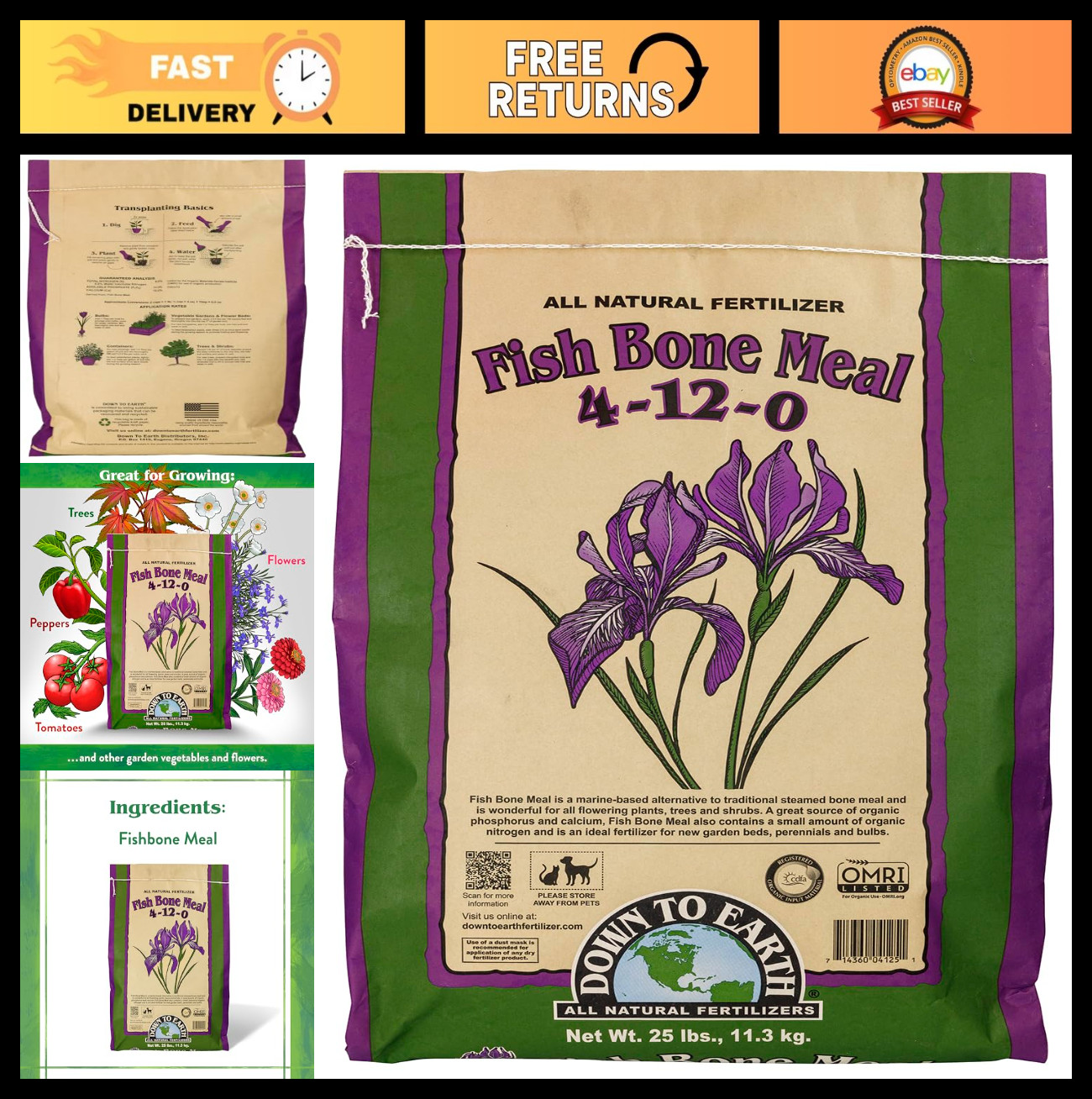 Organic Fish Bone Meal Fertilizer – High Phosphorus Plant Food for Blooms 25 lb