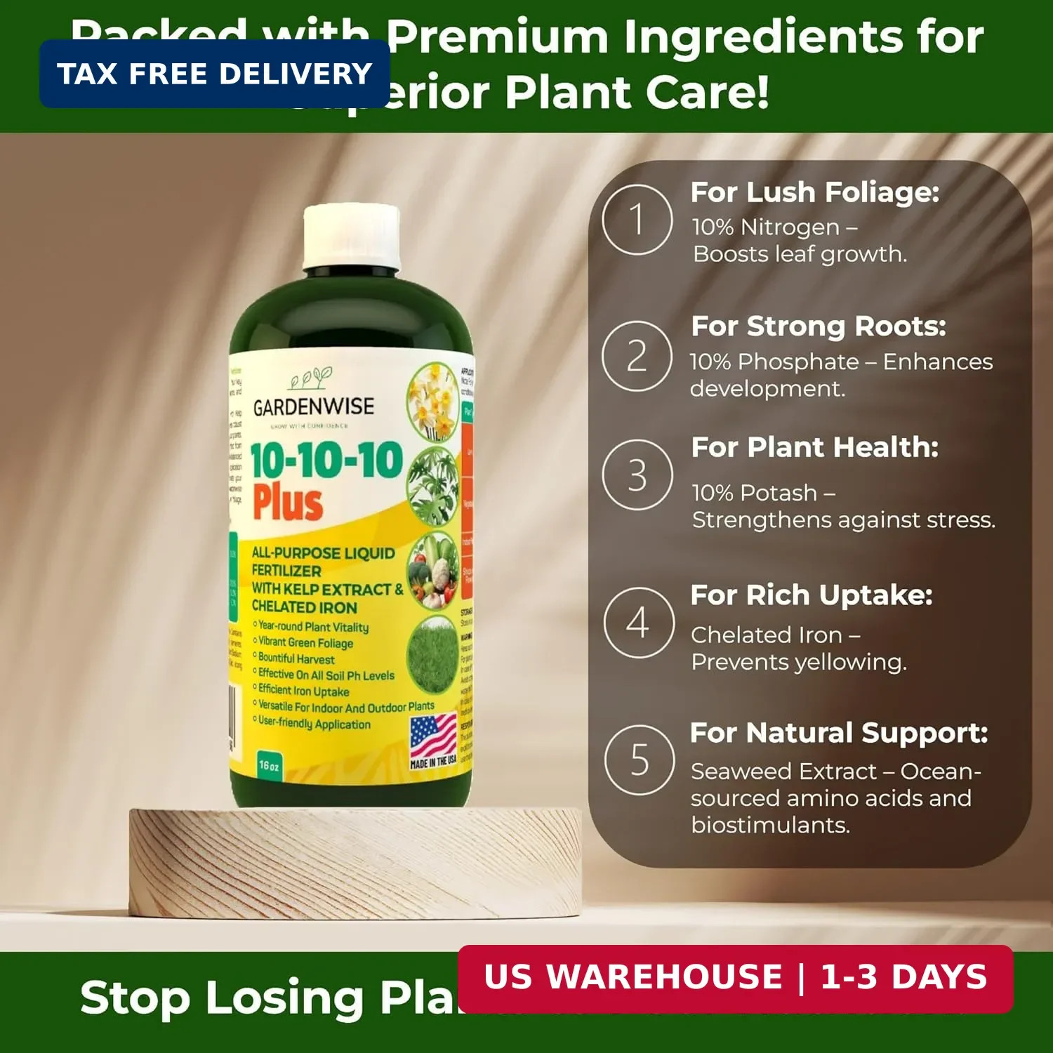GARDENWISE 10-10-10 All Purpose Plant Food – Liquid Fertilizer with Seaweed Kelp