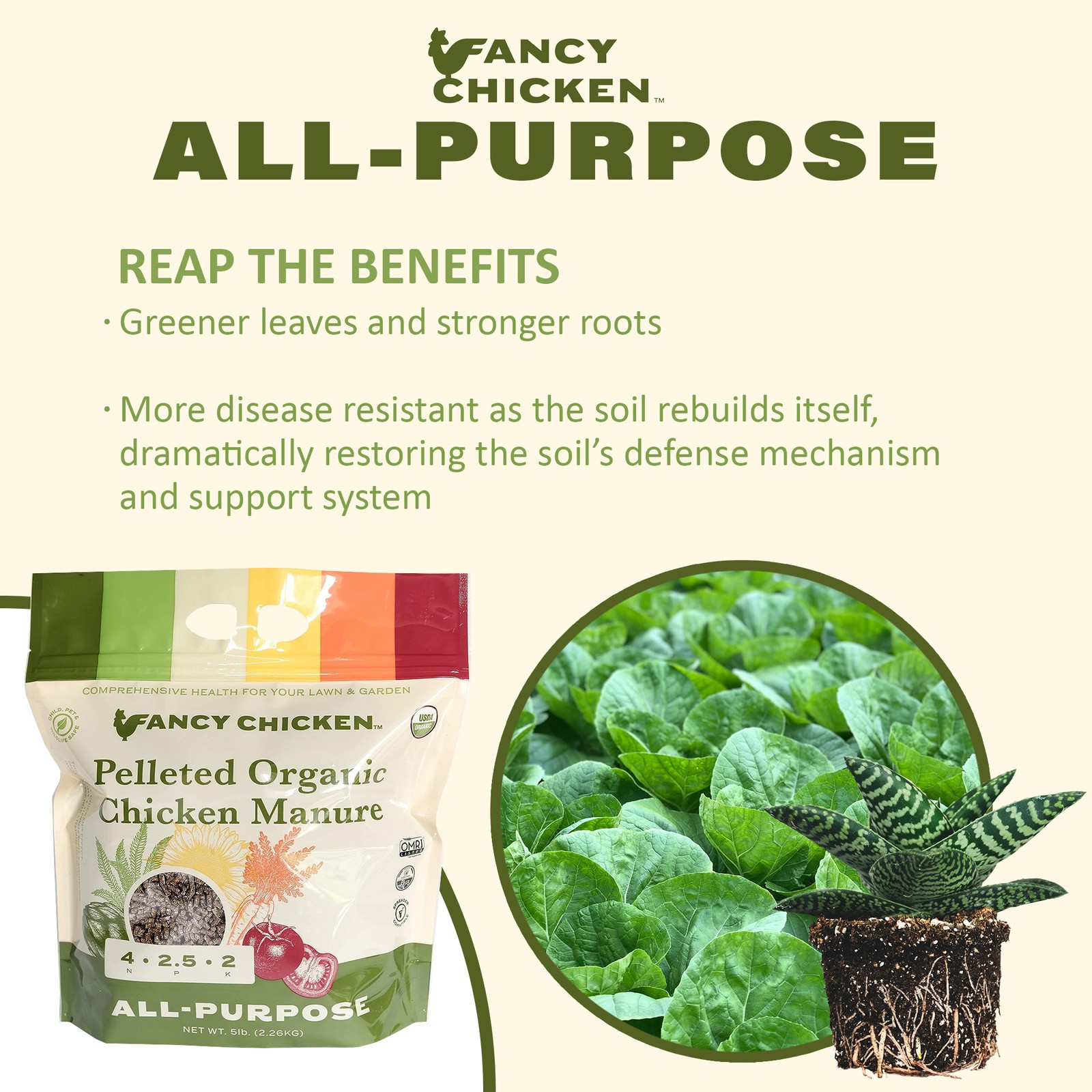 Fancy Chicken All-Purpose Pelleted Manure Plant Food for Lawn and Garden, 5lbs