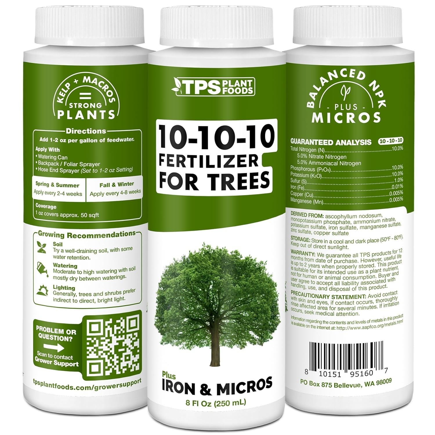 Liquid 10-10-10 Fertilizer for Trees & Shrubs – 8 oz with Iron & Micronutrients