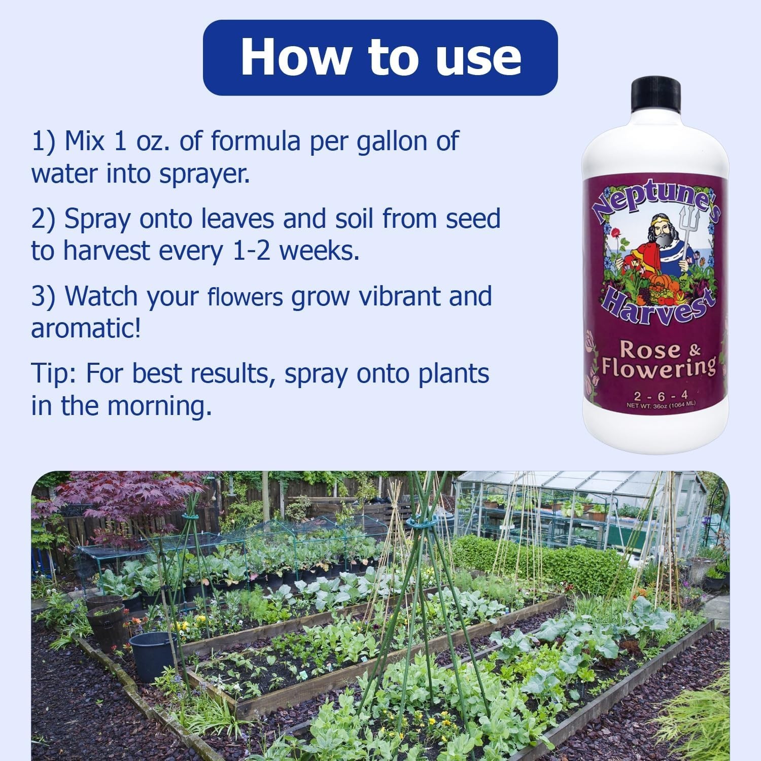 Rose & Flowering Fertilizer 2-6-4 – 36oz Bottle – Organic Liquid Food for Vib…