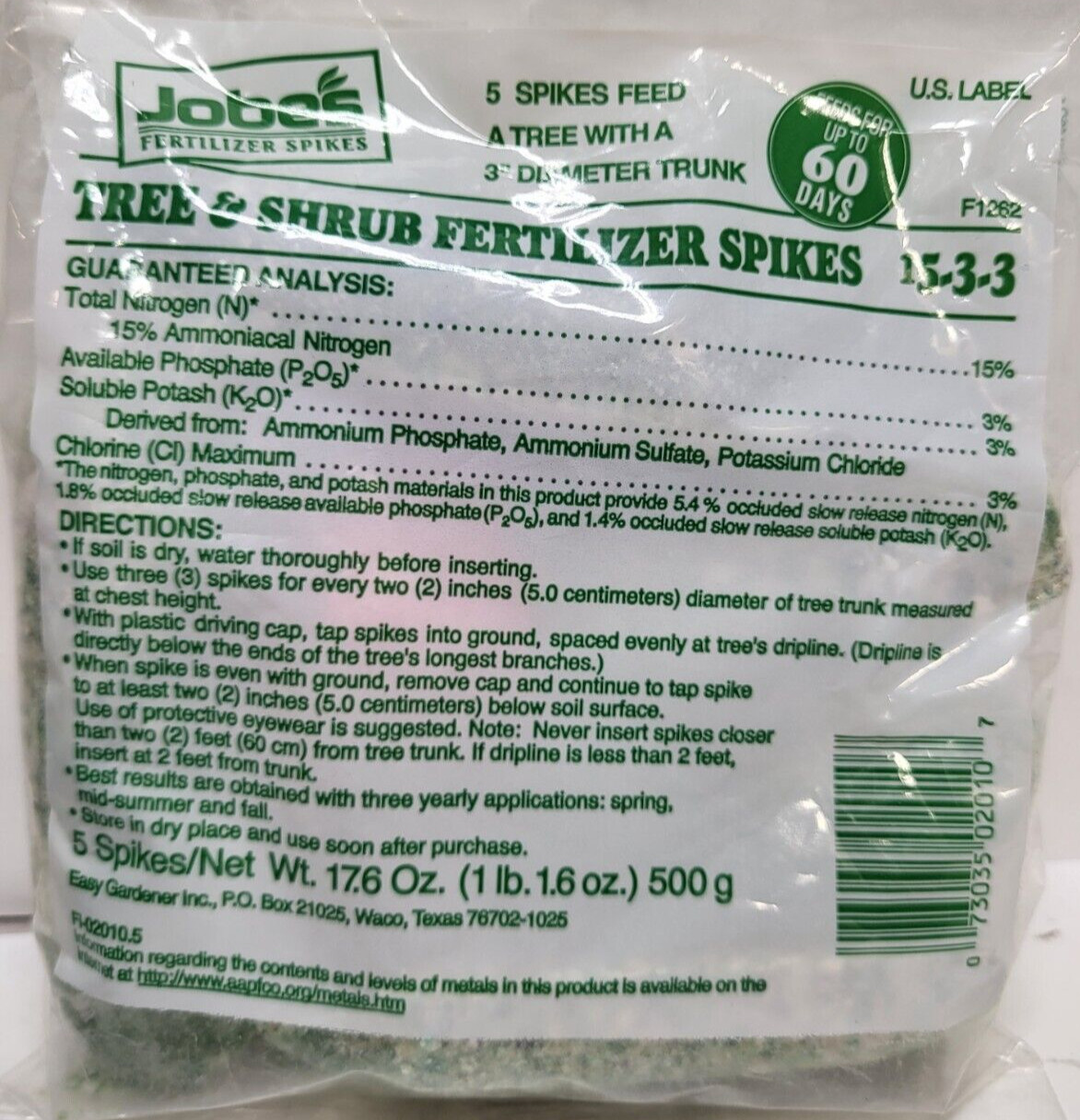 Lot of 8 packs of Jobe’s 02010 5 Pack 15-3-3 Tree & Shrub Food Fertilizer Spikes