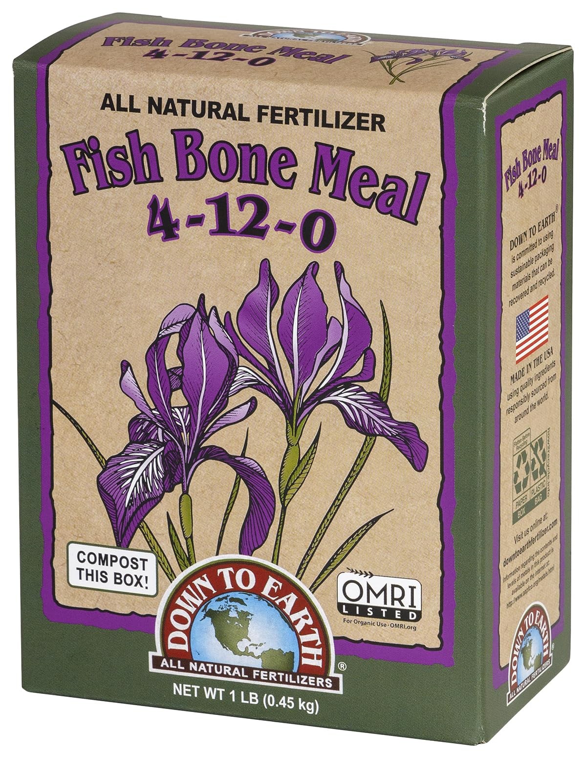 Down to Earth Organic Fish Bone Meal Fertilizer Mix 4-12-0, 1 Lb
