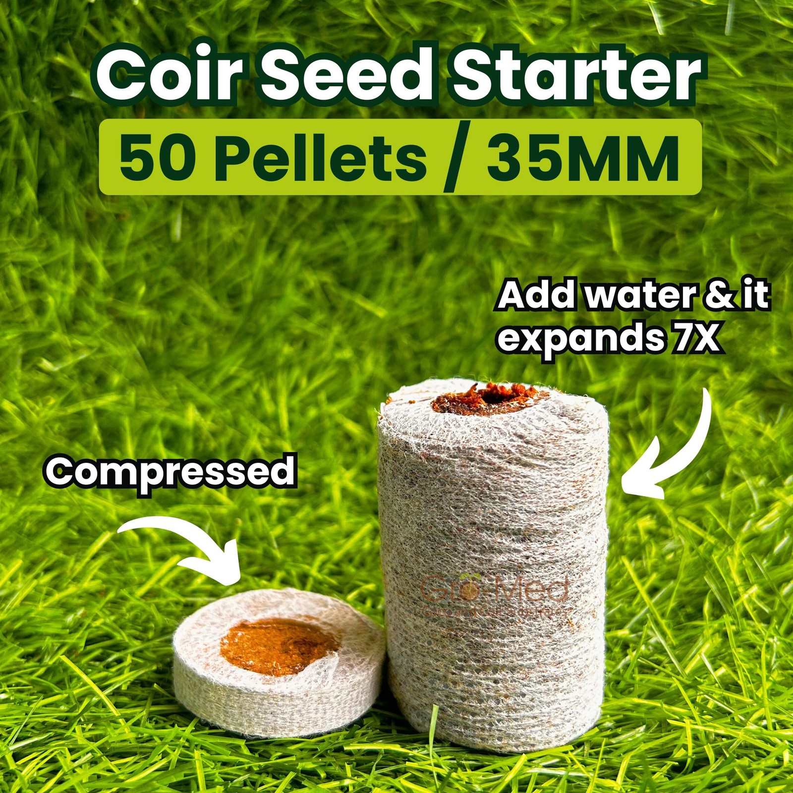 Gro Med Organic Coco Coir Seed Starter Pellets NPK Enriched 50 Pcs 35mm Perfect