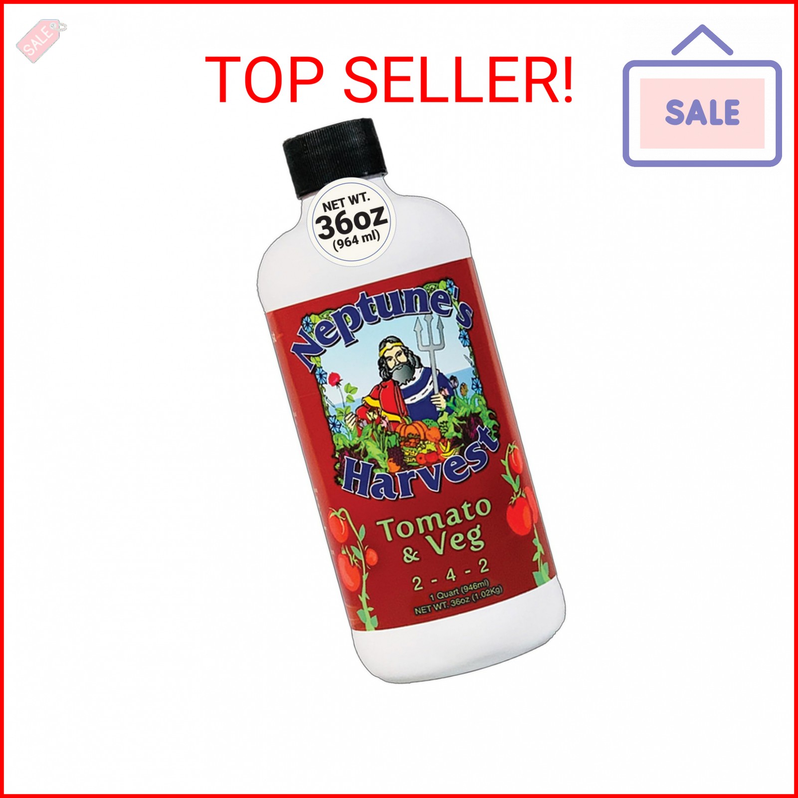 Neptune’s Harvest Organic Tomato & Vegetable Plant Fertilizer (2-4-2) – Liquid P