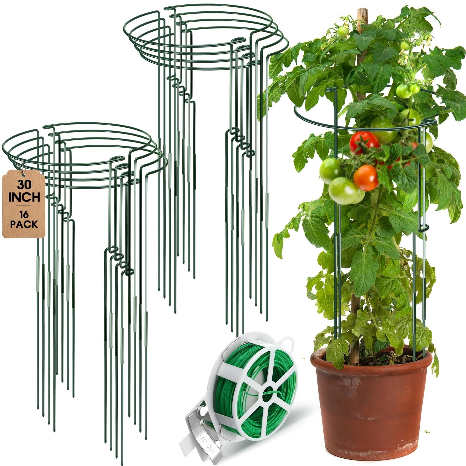 Menkxi 16 Pack Plant Support Stakes 30″ H x 11.5″ W Half Round Peony Cages an…