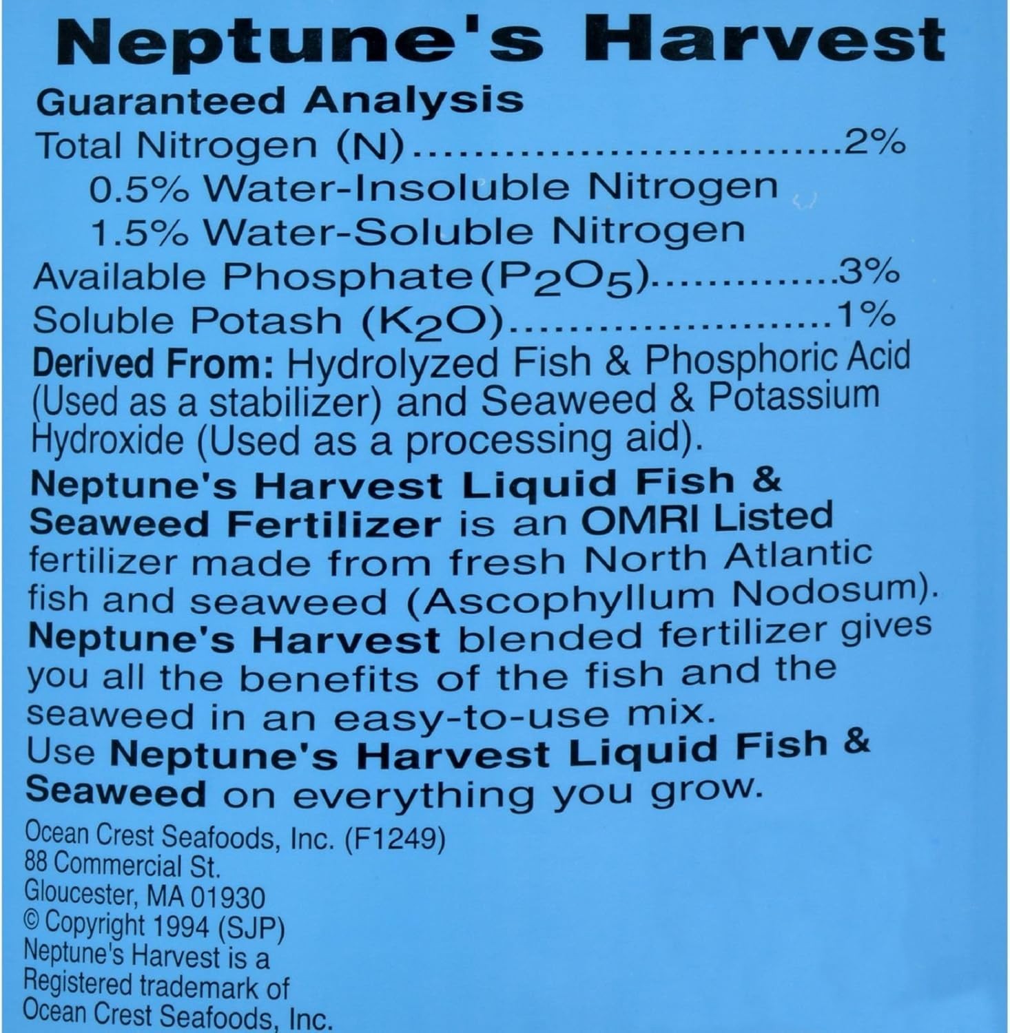Neptune’s Harvest 1 Gallon Organic Fish & Seaweed Fertilizer – 2-3-1 Plant Food